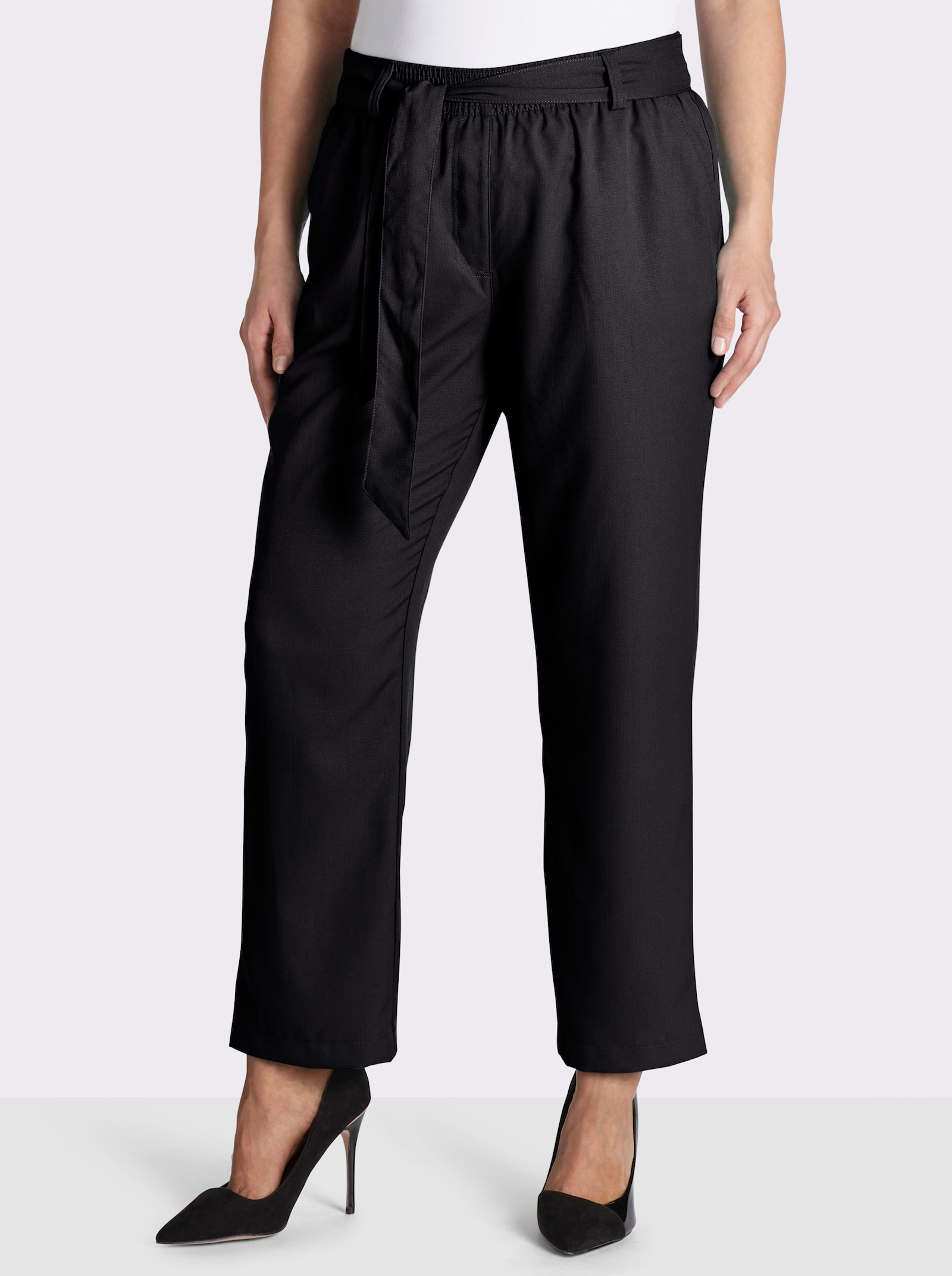 Palazzohose mit Bindegürtel - schwarz