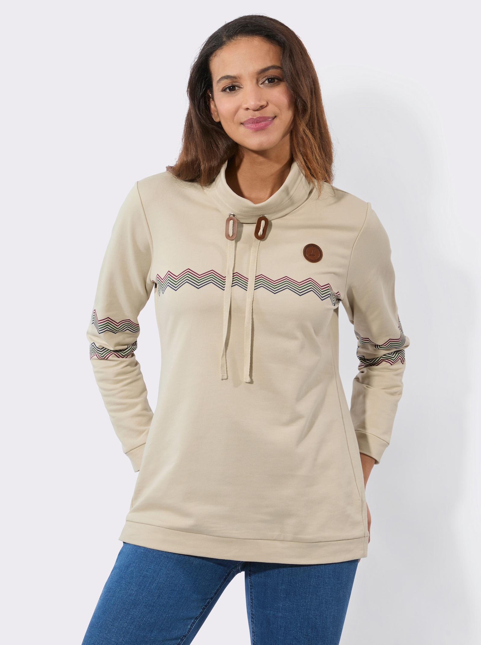 Longsweatshirt mit weitem Rollkragen - sand