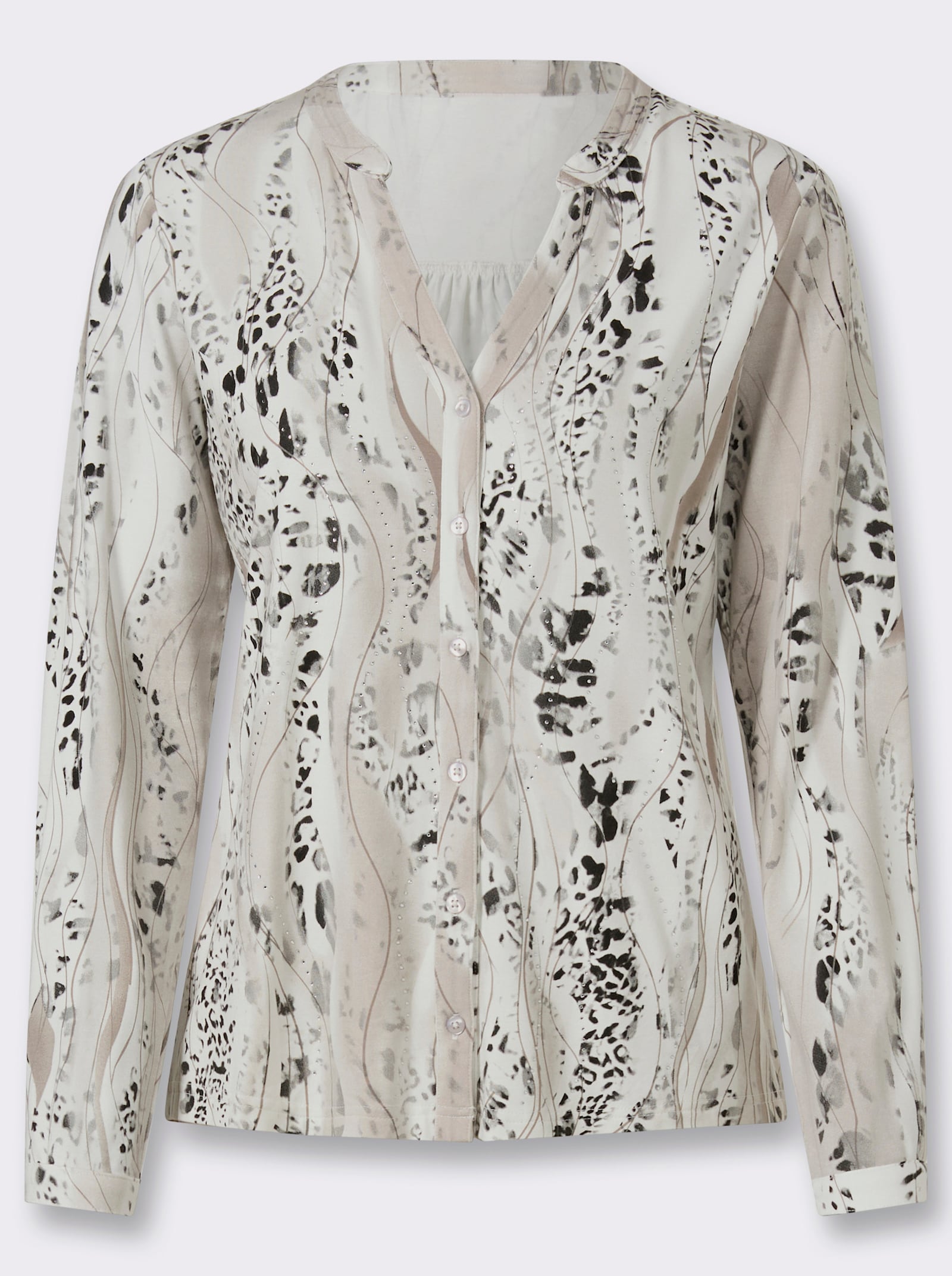 heine Jersey-Bluse - hellgrau-ecru-bedruckt