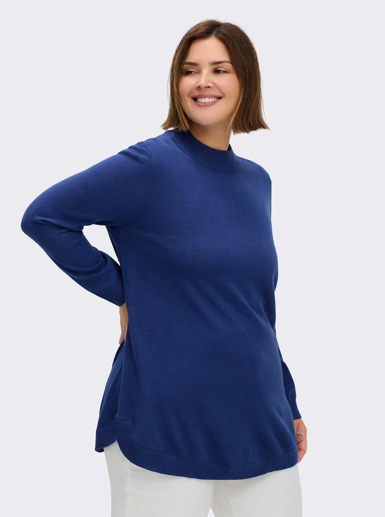 Pullover mit abgerundetem Saum - royalblau