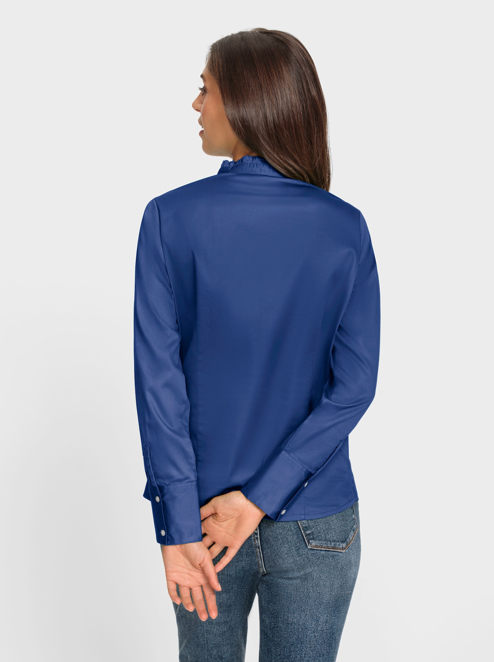 heine Blouse van satijn met ruches - koningsblauw