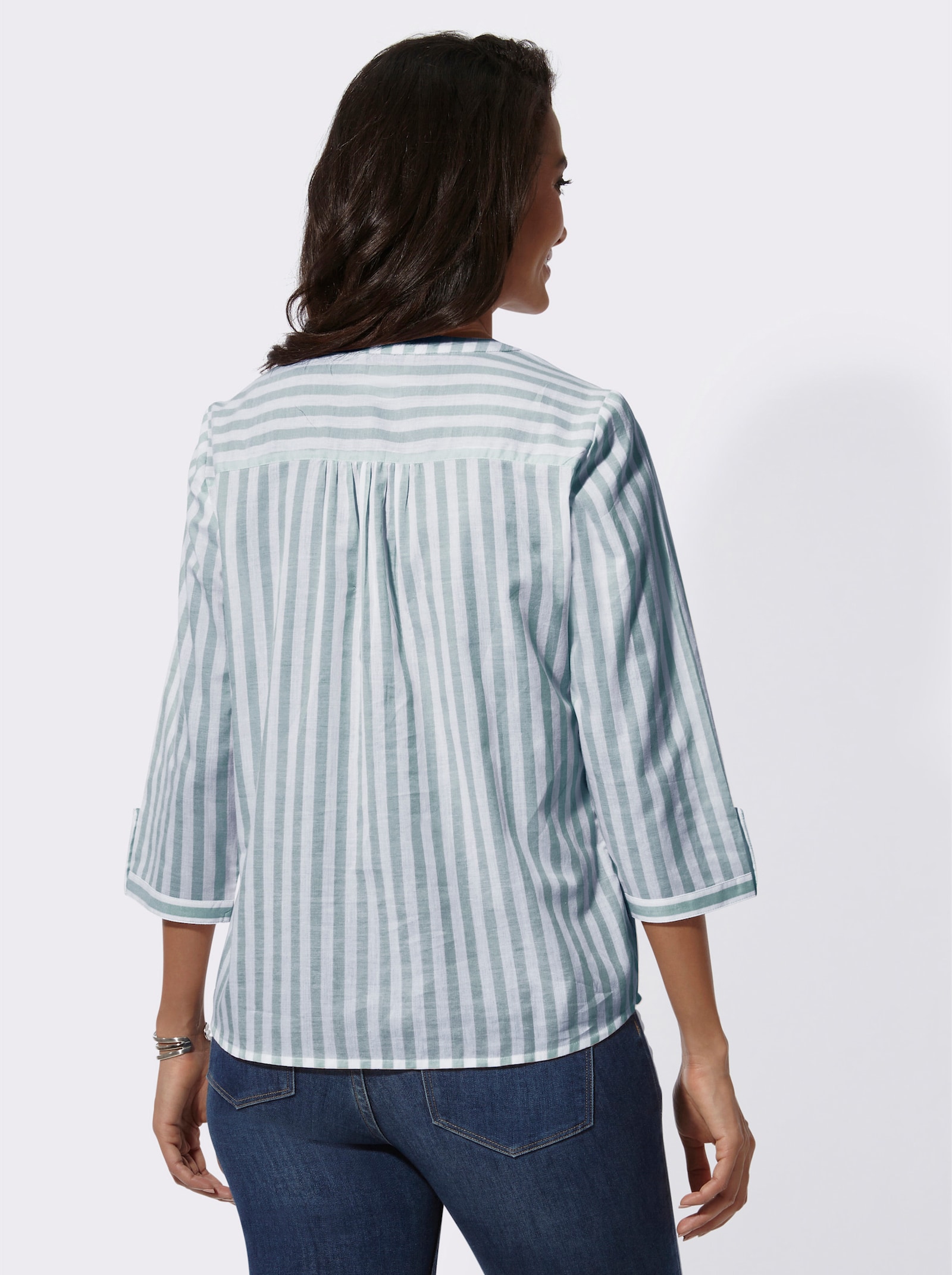 Gestreifte Bluse mit Faltenpartie im Rücken - jade-weiß-gestreift