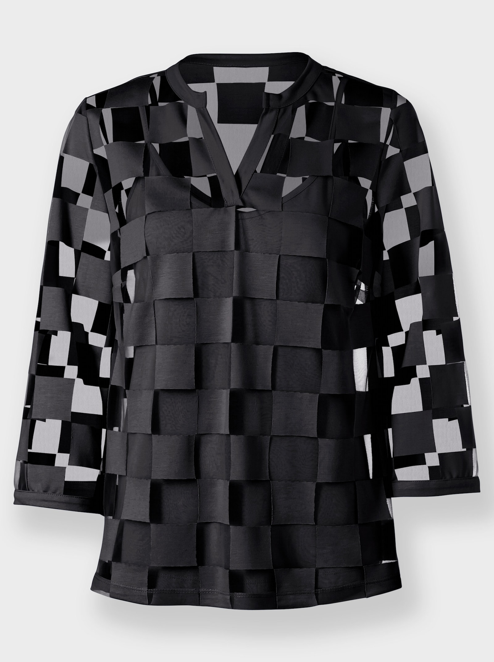 heine 3/4-Arm-Shirt mit Ausbrenner-Optik - schwarz-kariert