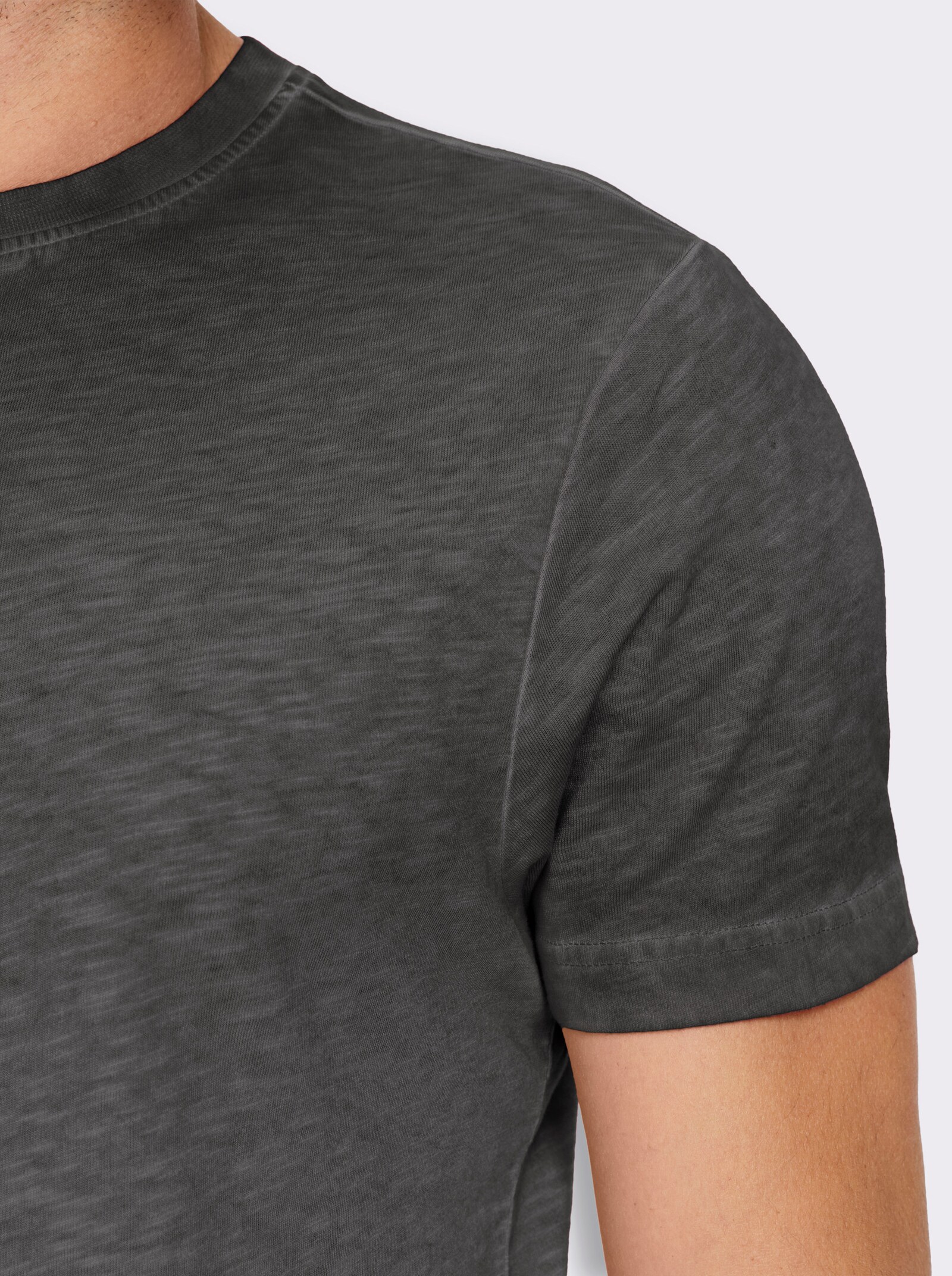Kurzarmshirt mit Rundhals-Ausschnitt, Baumwolle - graphit