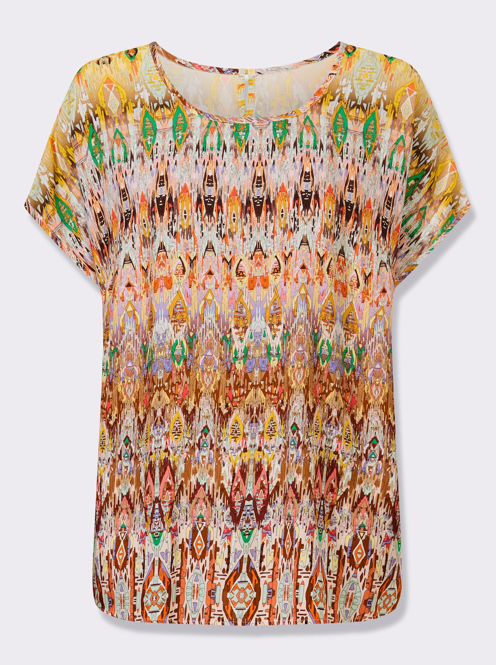heine Druckbluse mit überschnittener Schulter - braun-gelb-bedruckt