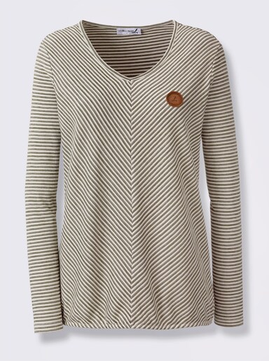 Langarmshirt mit elastischem Saum - oliv-ecru-gemustert