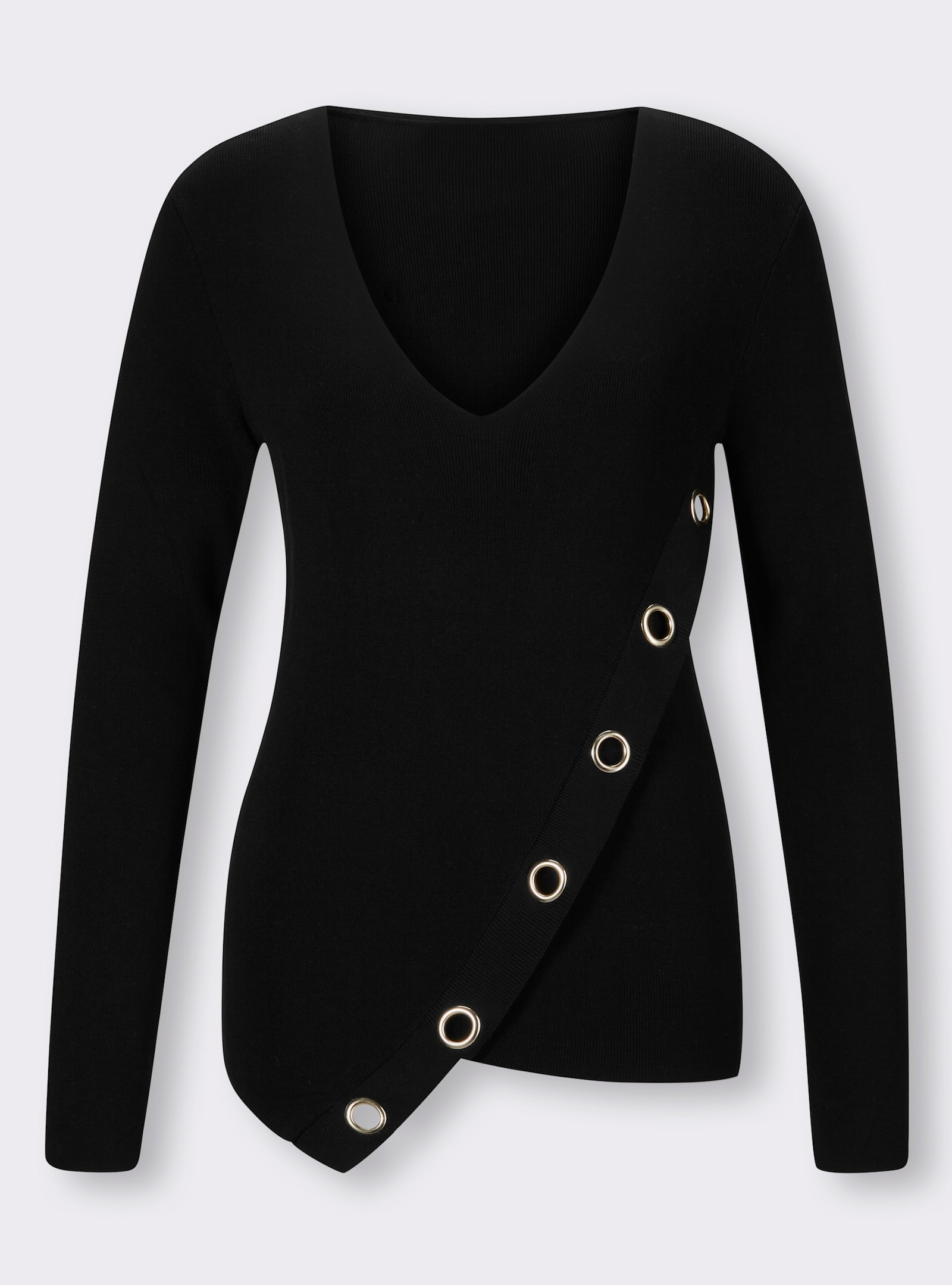 heine Pullover met V-hals in asymmetrisch model - zwart