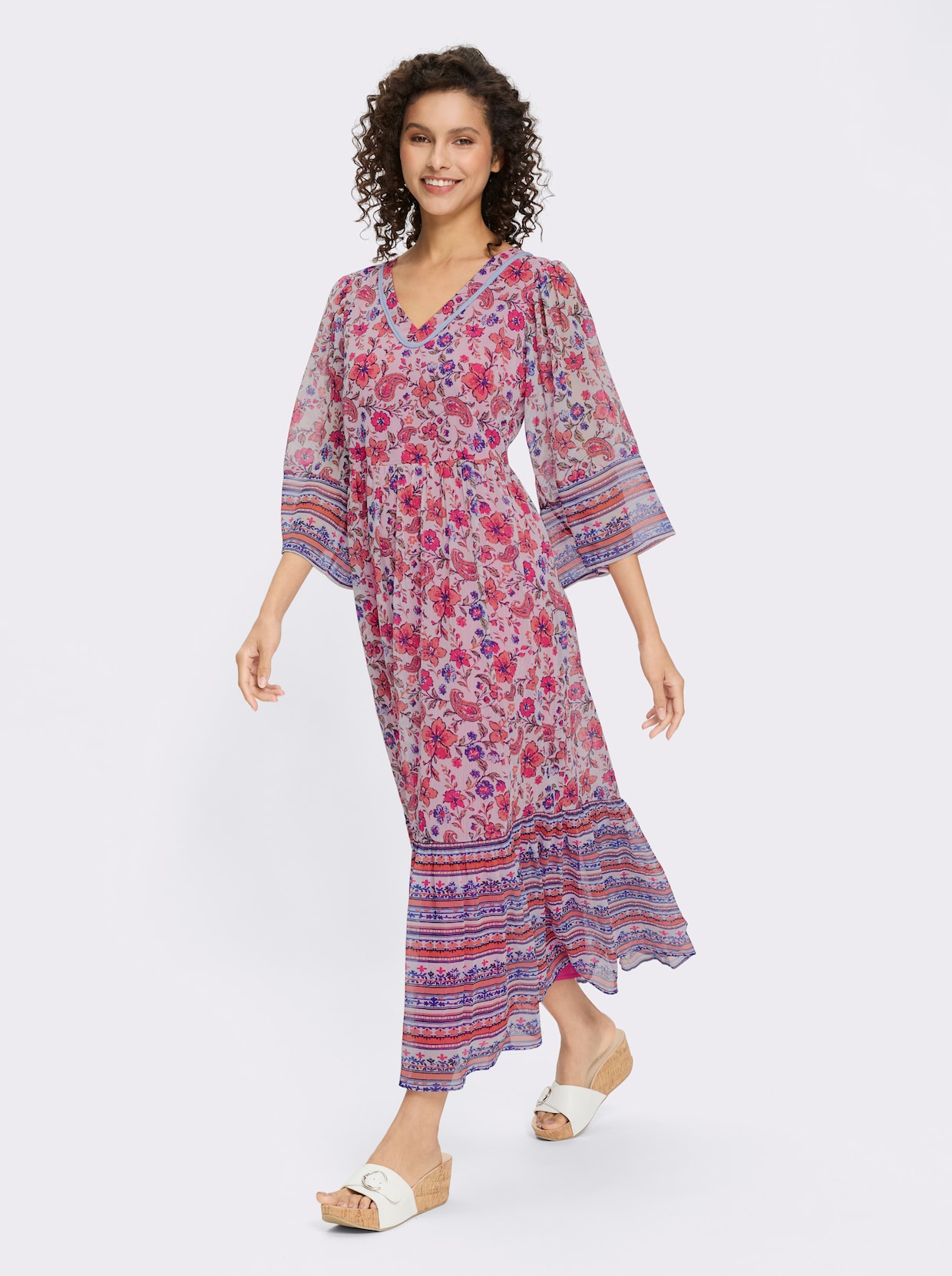 heine Druckkleid - ecru-fuchsia-bedruckt
