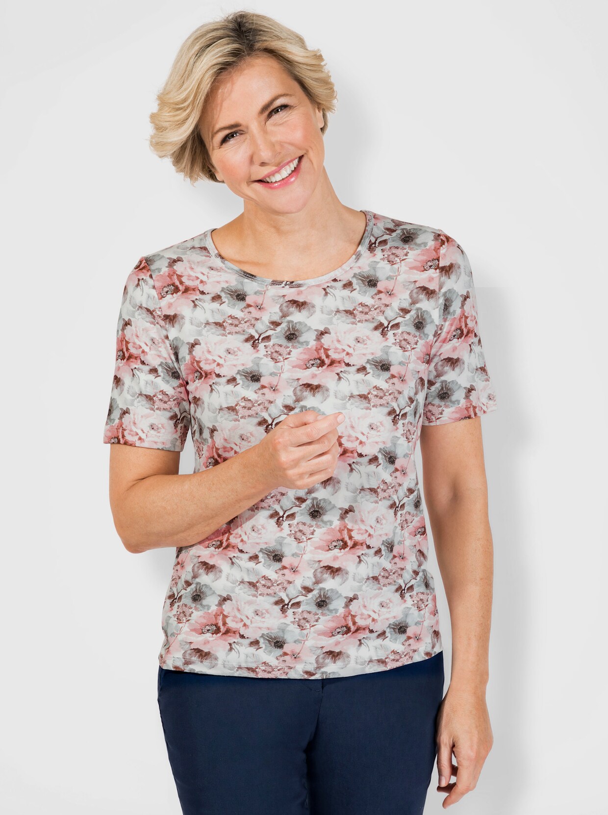 Kurzarmshirt - hortensie-sesam-bedruckt