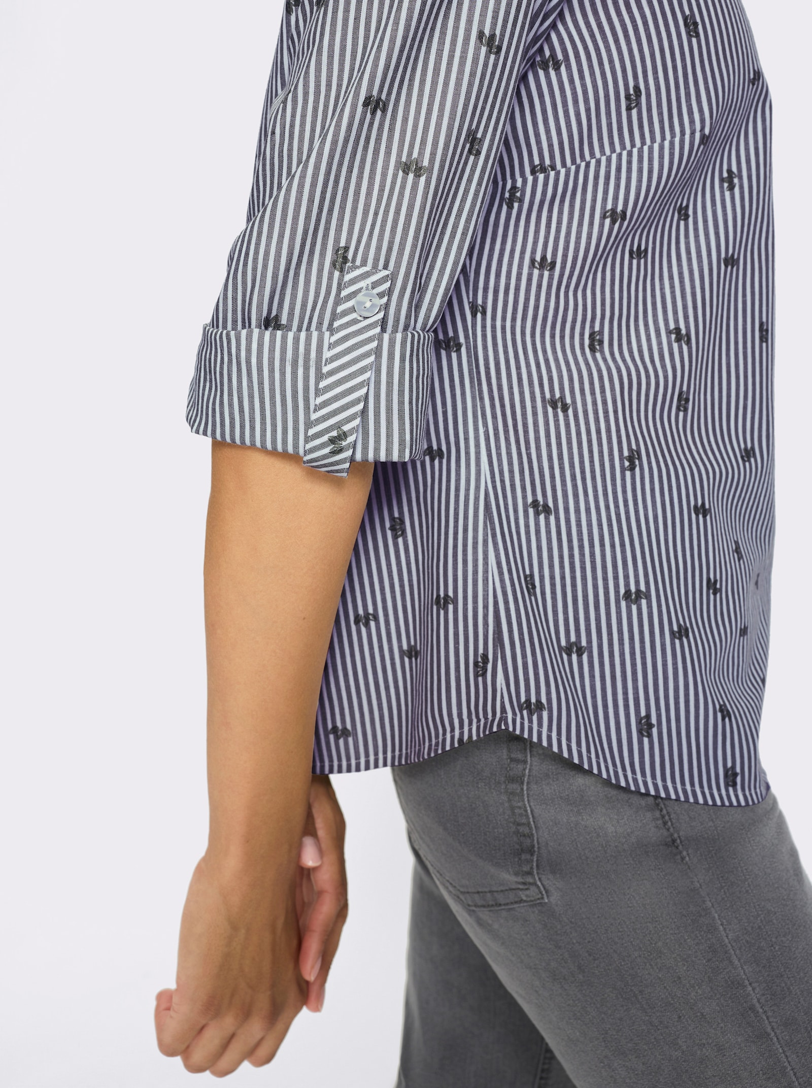 Baumwollbluse mit Krempel-Ärmeln - marine-gestreift