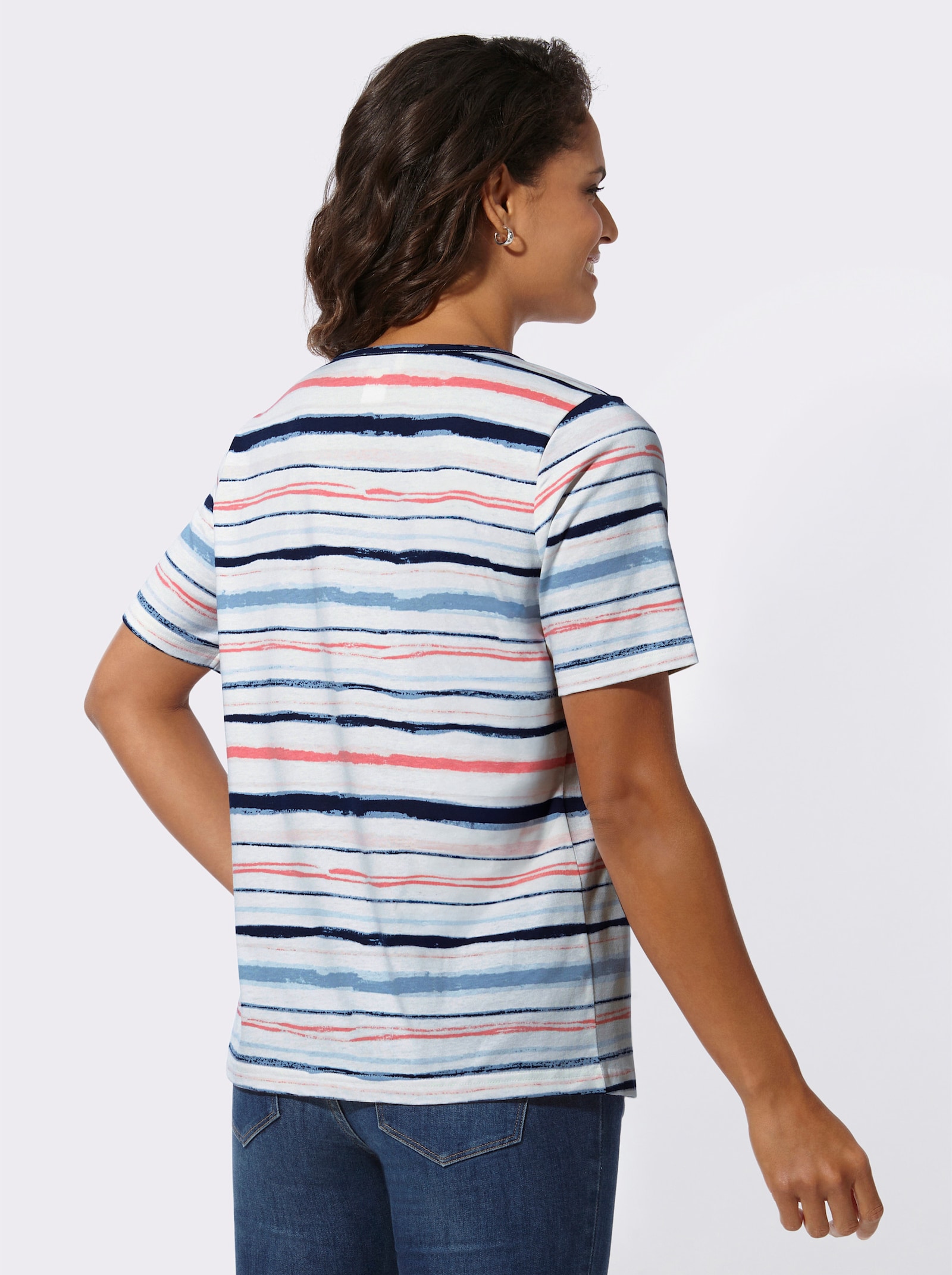 Tričko s kr.rukáv. a pás.vzorom - Svetlobéžová-plameniaková pásikovaná