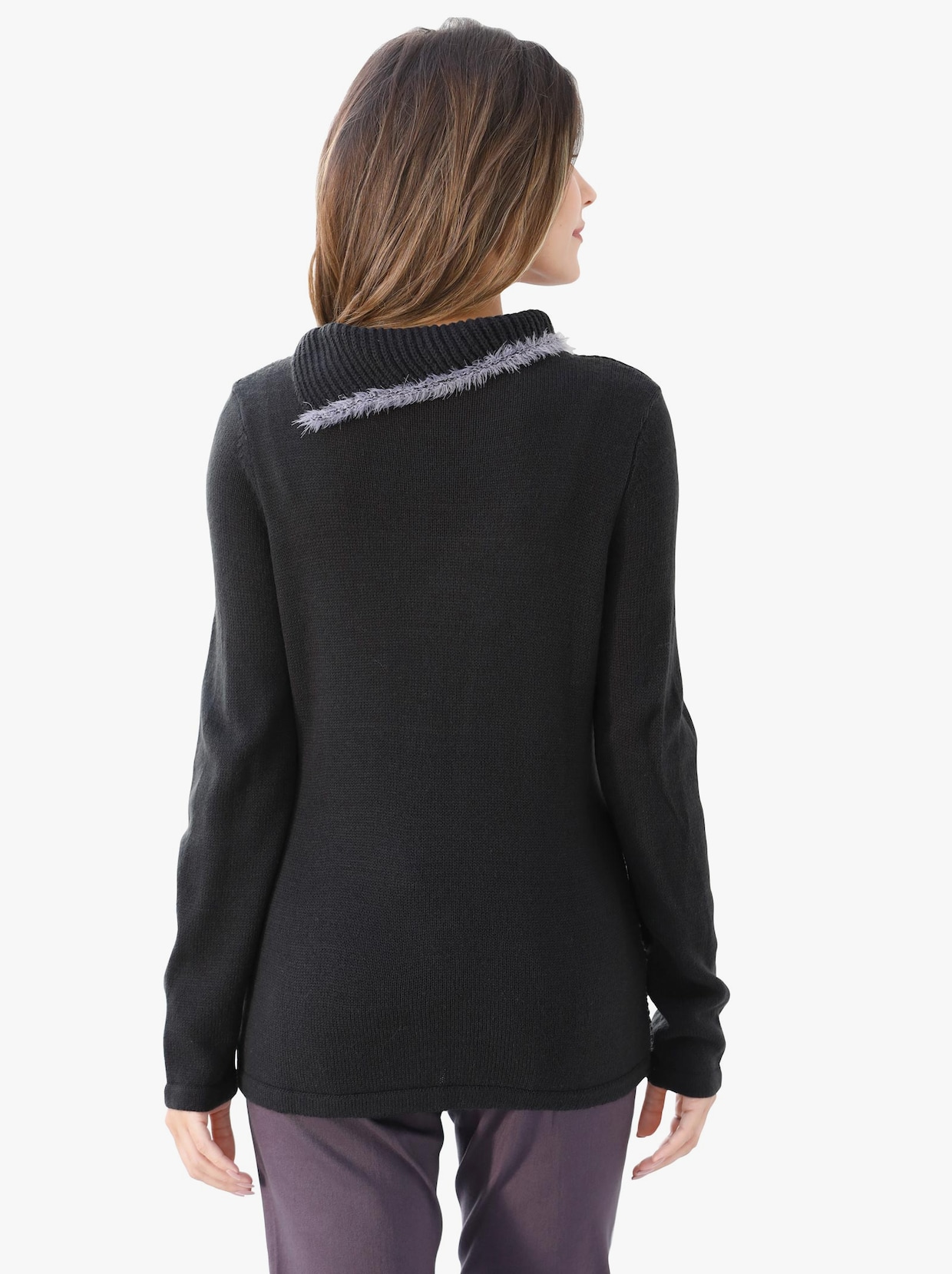 Pullover met lange mouwen - zwart/paars gedessineerd