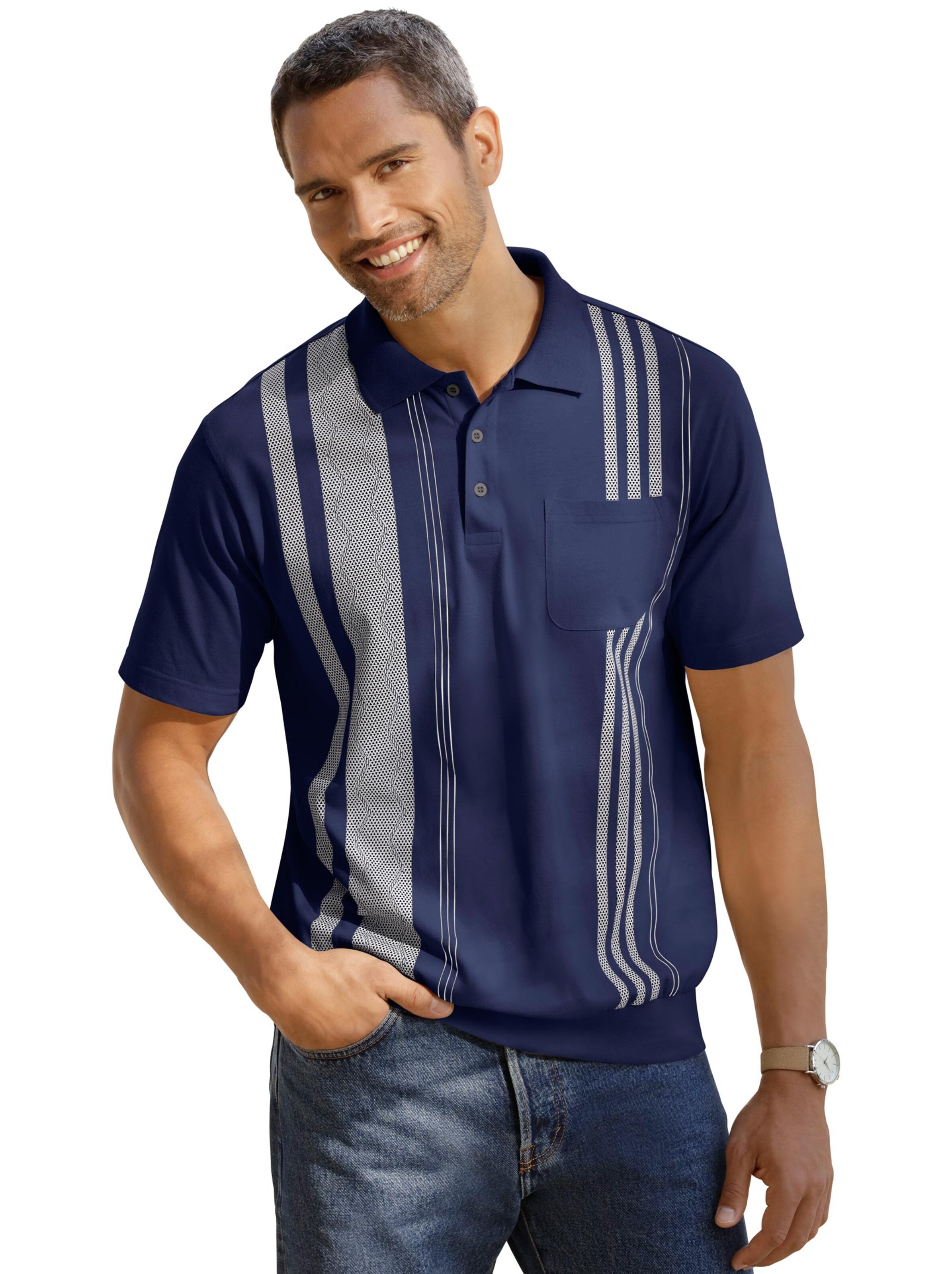 Poloshirt - jeansblau-bedruckt