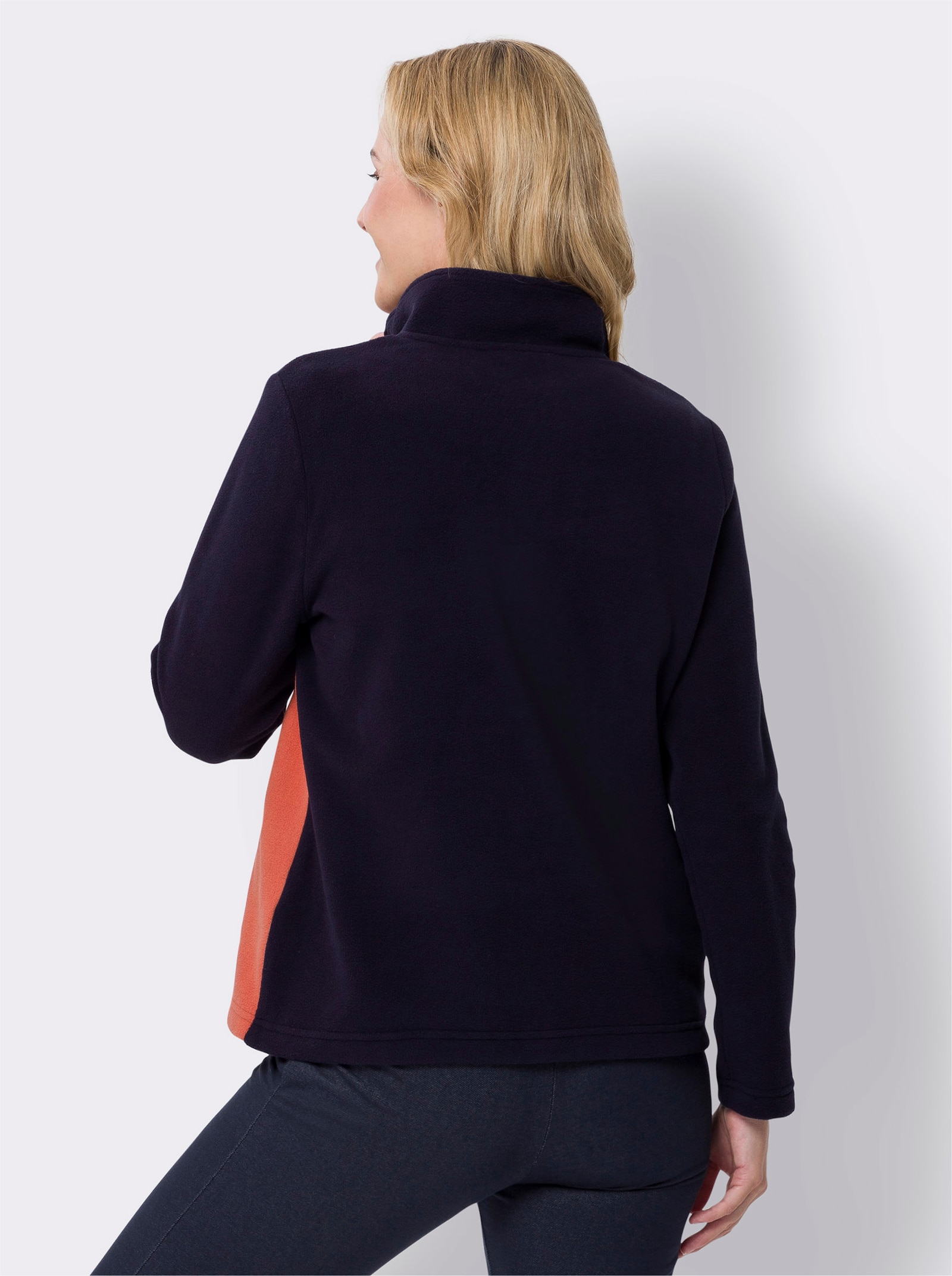 Fleecetröja med kontraster - marin-grapefrukt