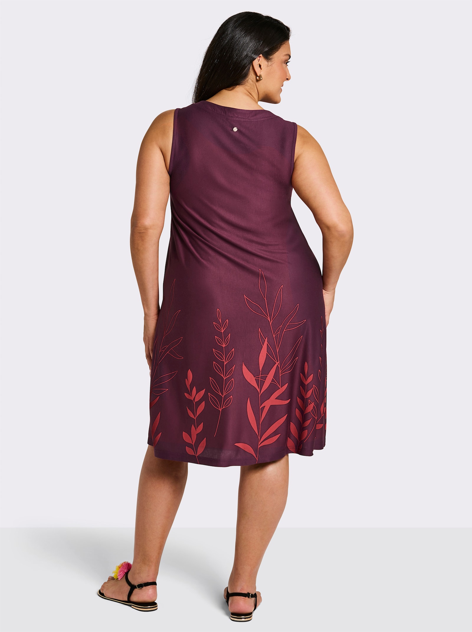 sheego A-Linien-Kleid mit Blätterprint am Saum - burgund-hummer-bedruckt