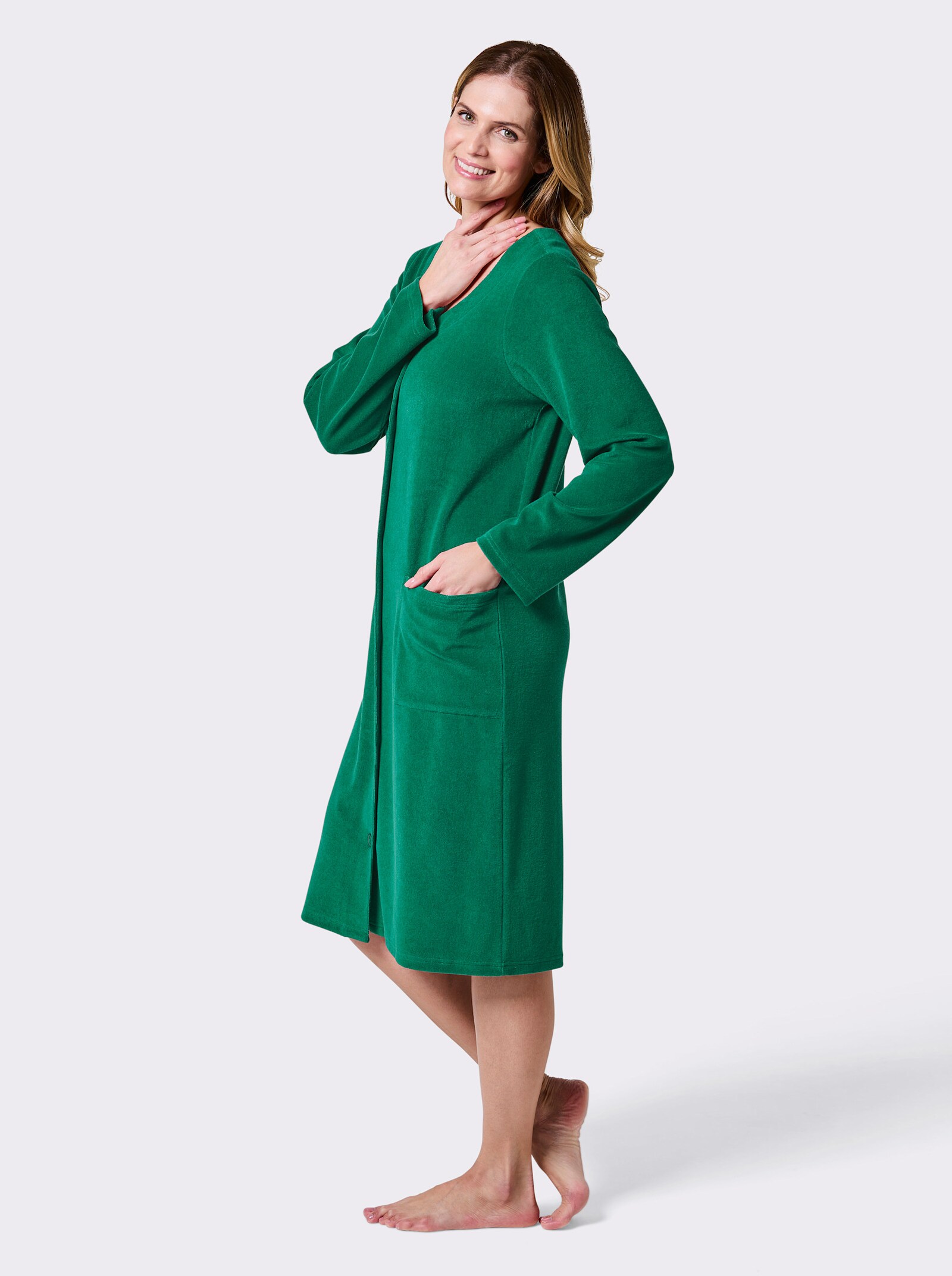 feel good Bademantel zum Knöpfen - smaragd