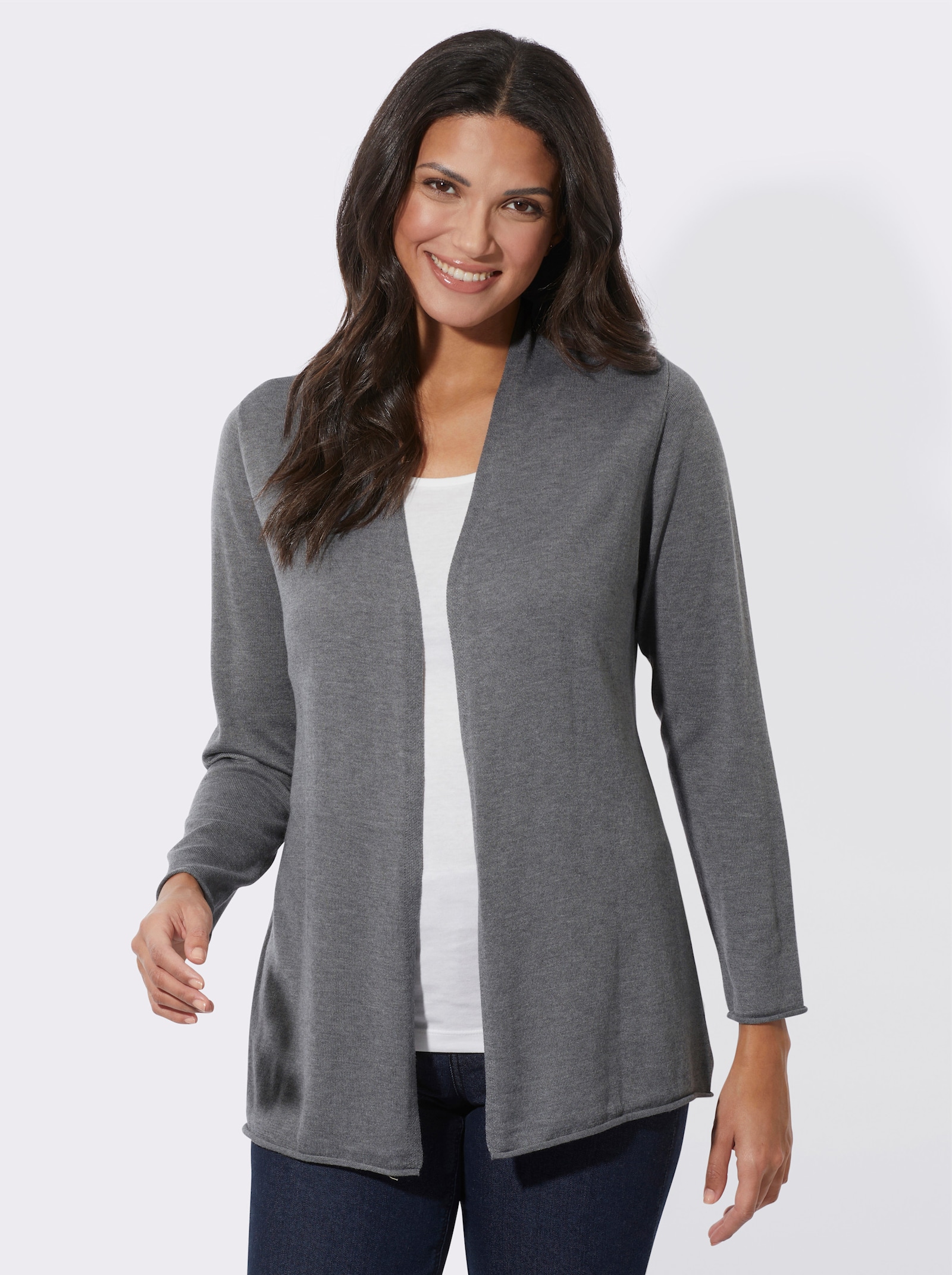 Strickjacke mit 5% Kaschmir - grau-meliert