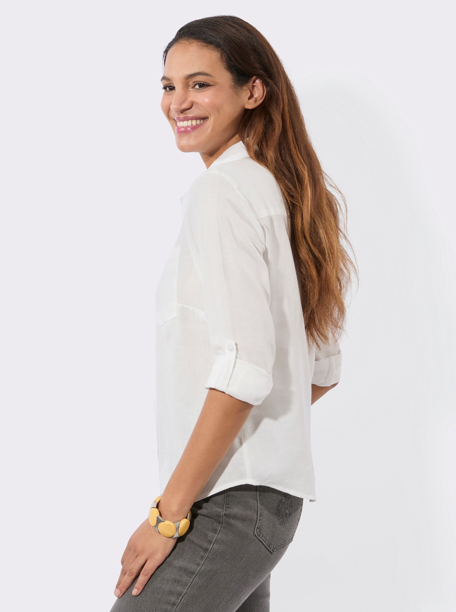 Flanellbluse mit Karomuster-Details - ecru