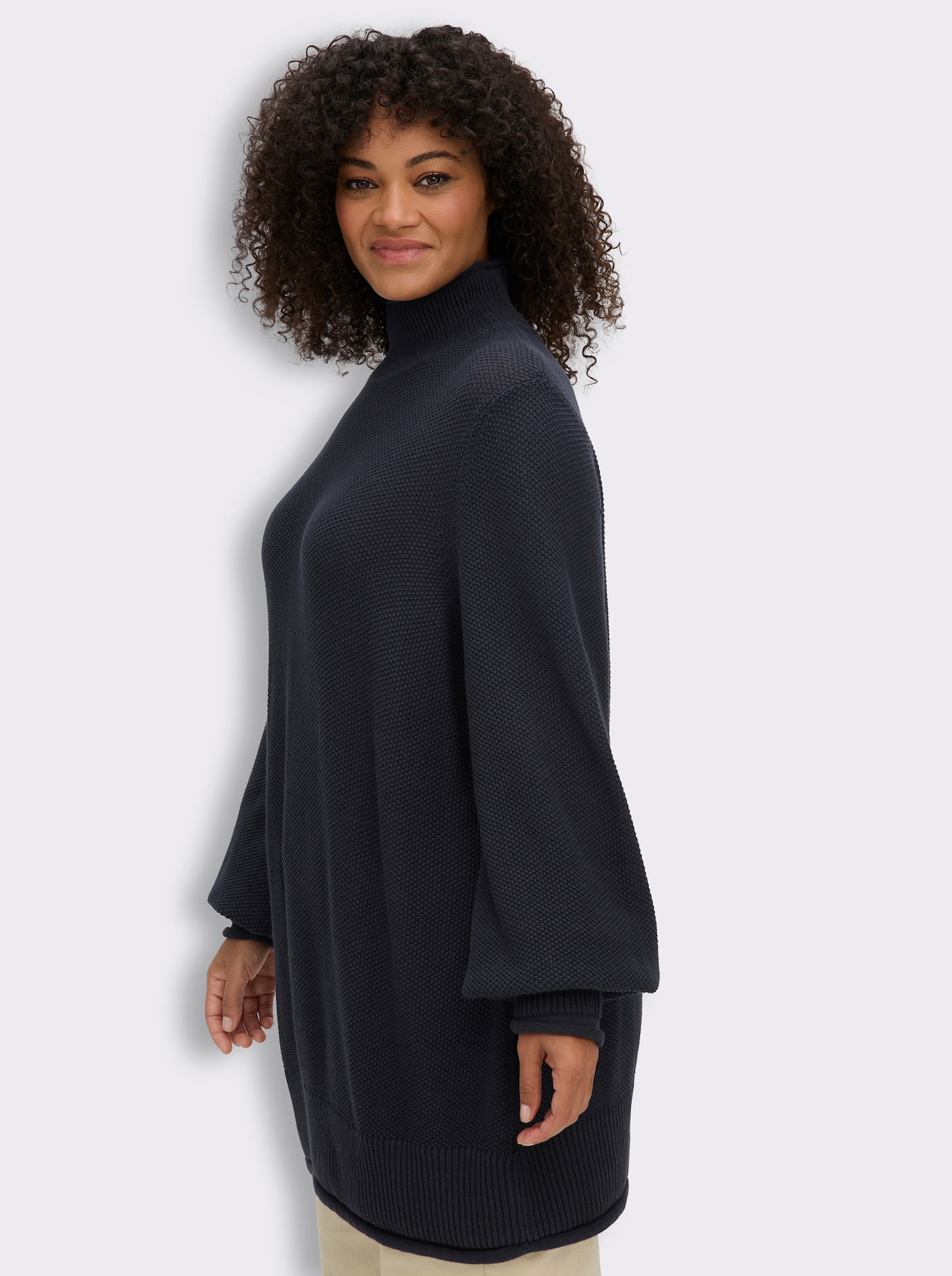 sheego Rollkragenpullover mit gerippten Bündchen - tiefblau