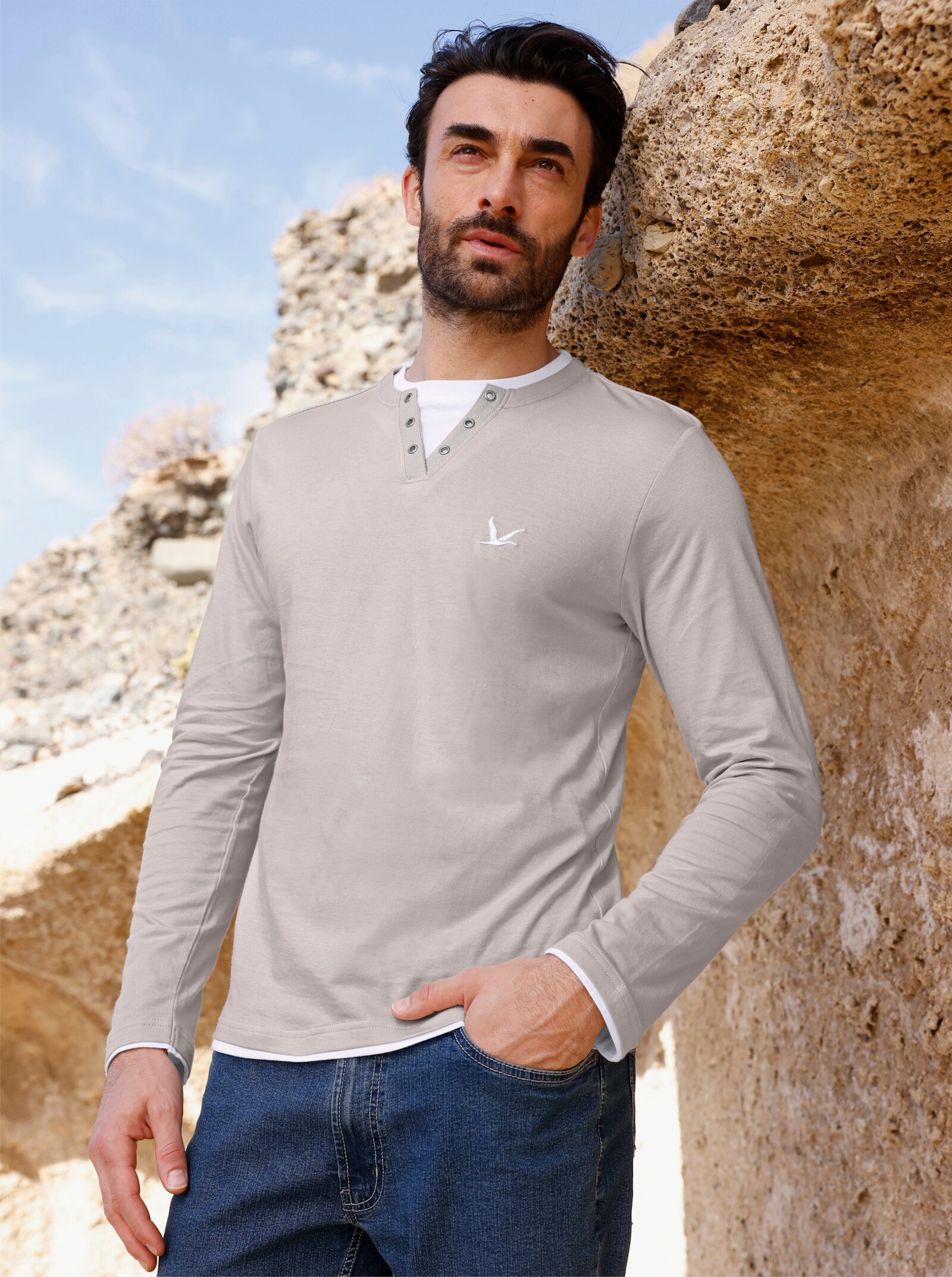 Catamaran Langarmshirt im Doppelpack - mint + hellgrau