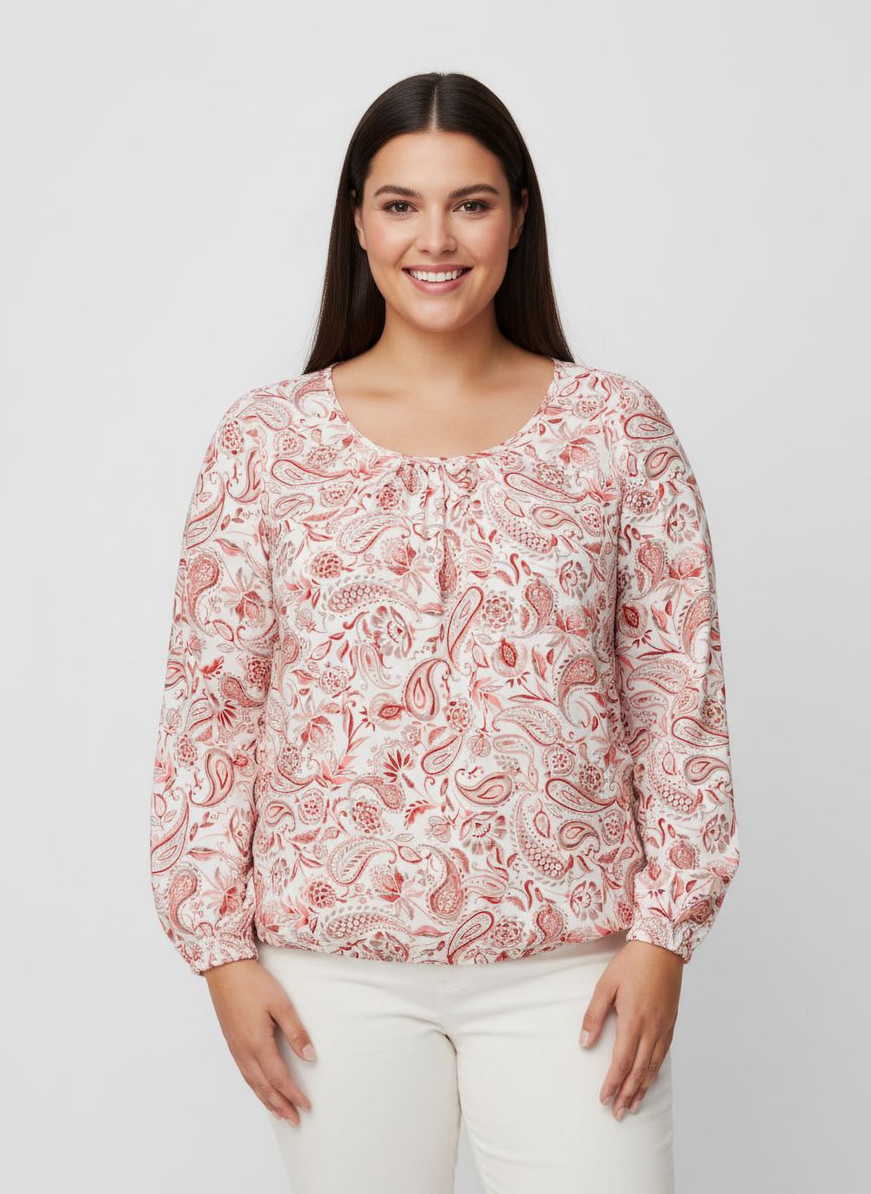 Schlupf-Bluse im Paisley-Dessin - ecru-rosenholz-bedruckt