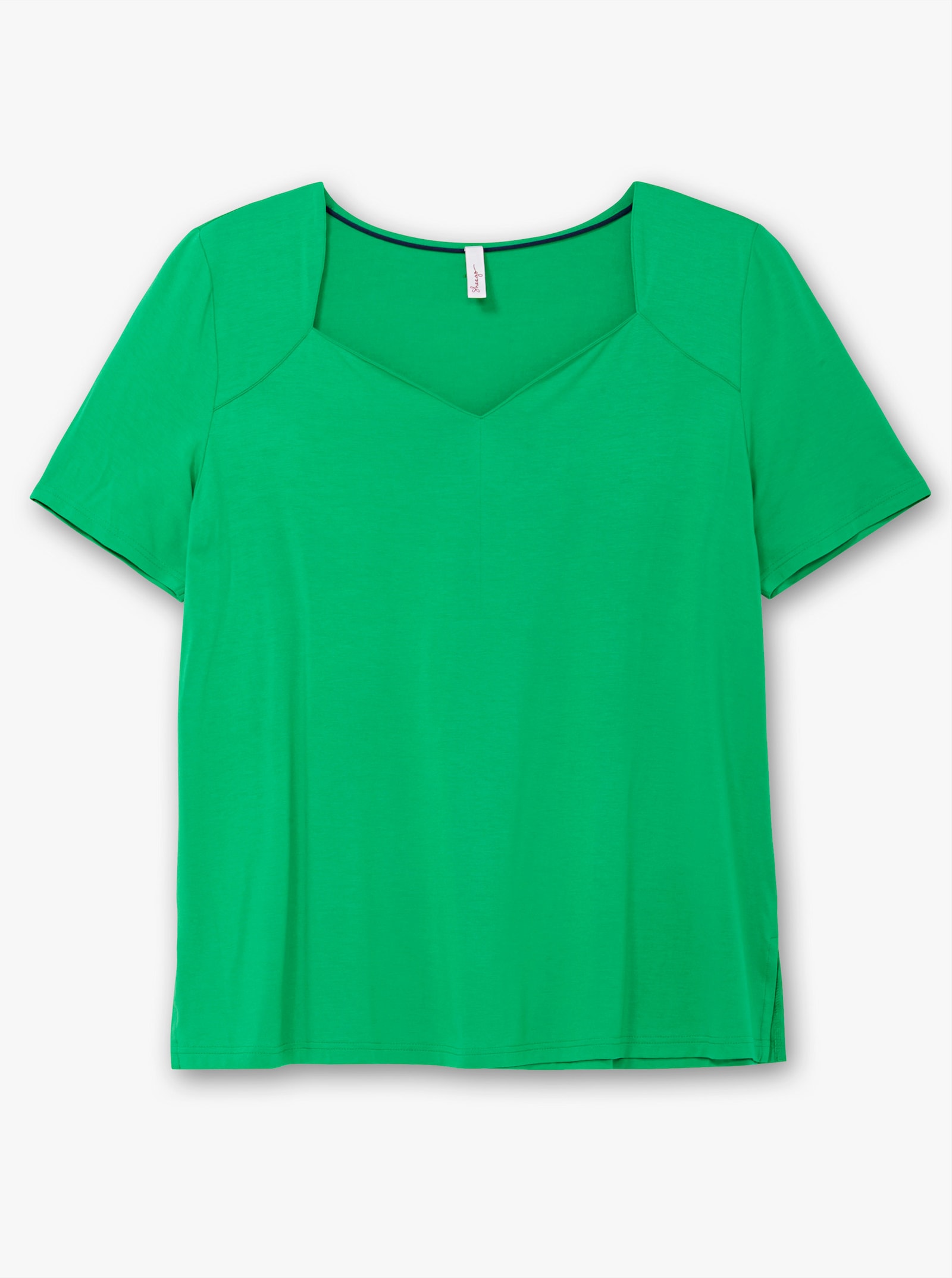 sheego T-Shirt mit herzförmigem Ausschnitt - grasgrün