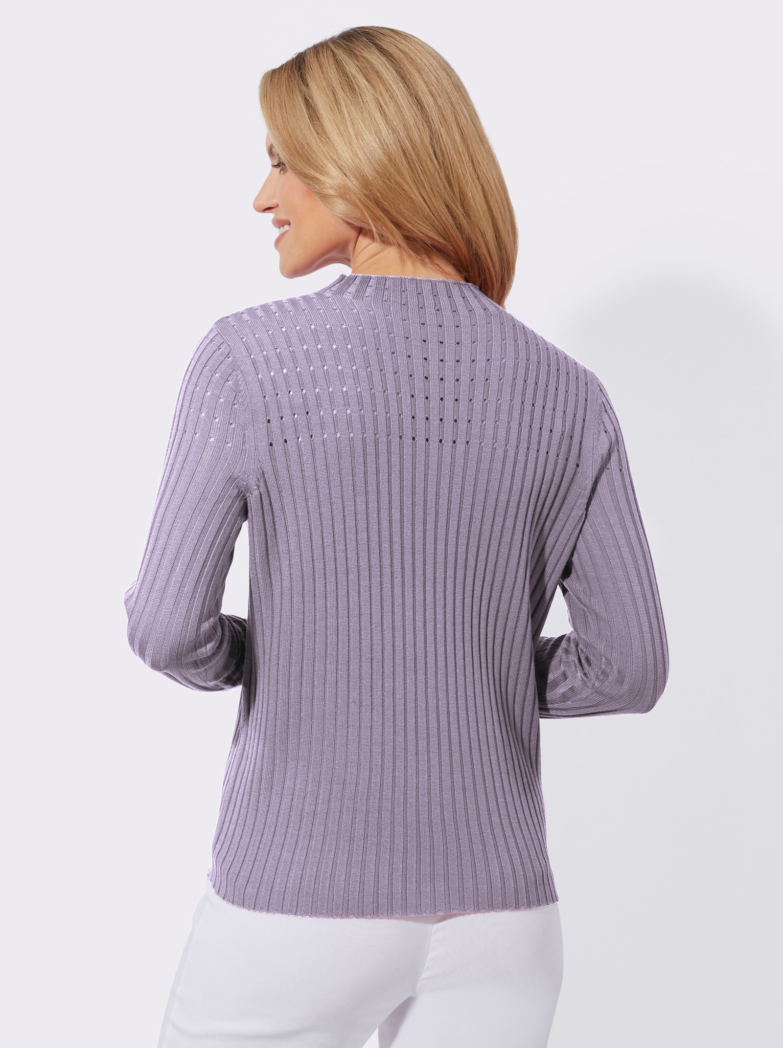 Stehkragenpullover mit Ajour-Muster - flieder