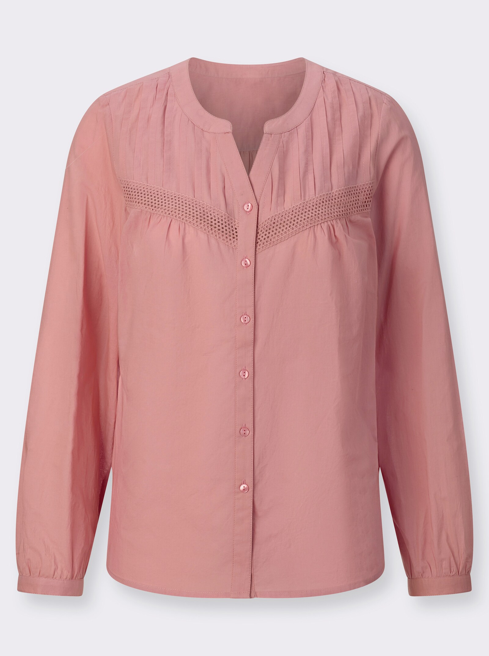 Långärmad blus med spetsdetaljer - rosenträ