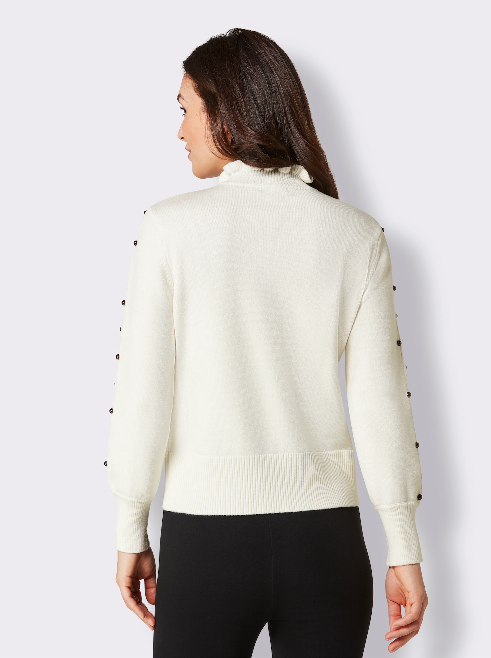 CREATION L PREMIUM Stehkragenpullover mit Zierperlen - ecru