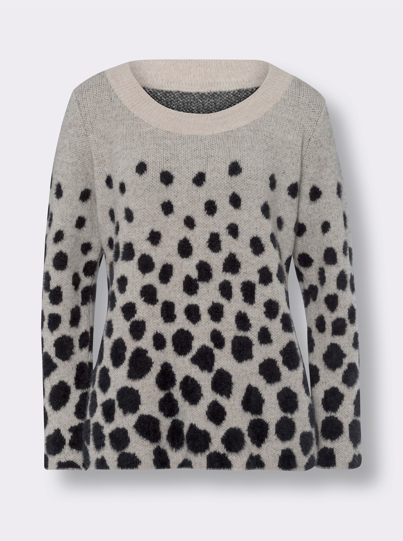 heine Jacquard-Pullover in flauschiger Qualität - sand-schwarz-gemustert