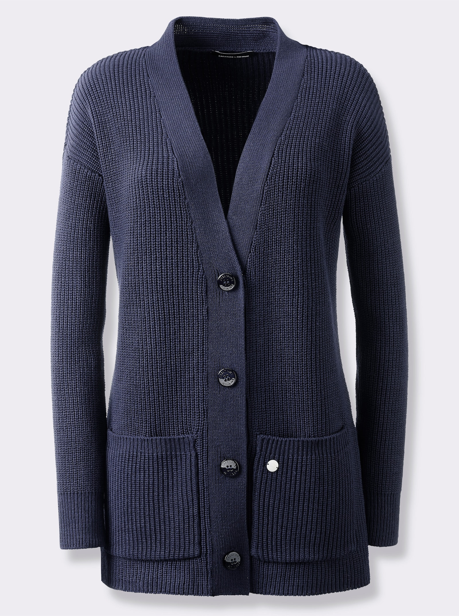 CREATION L PREMIUM Longstrickjacke im seidig-matten Glanz - marine