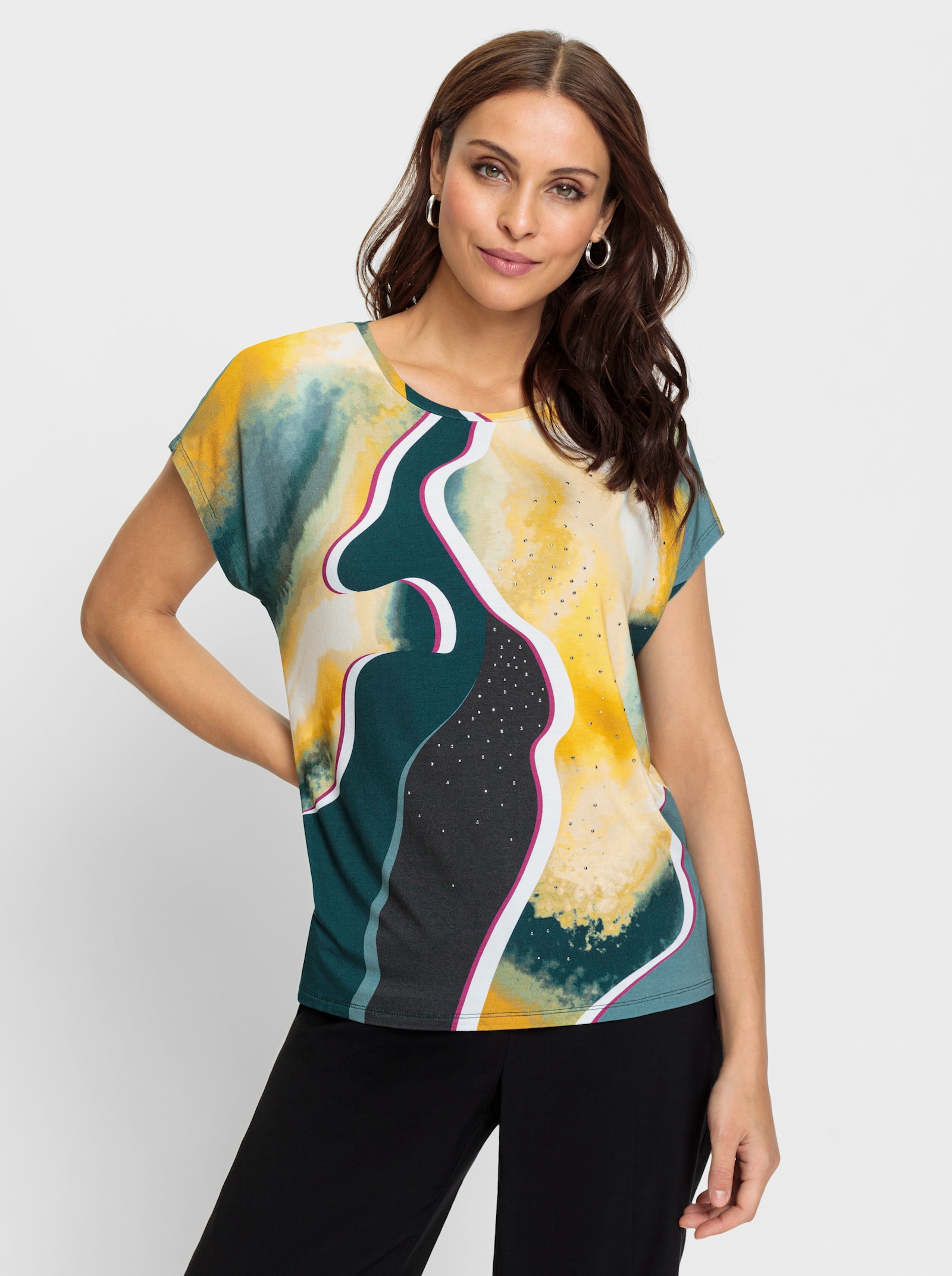  Shirt mit Metallplättchen - jade-gelb-bedruckt