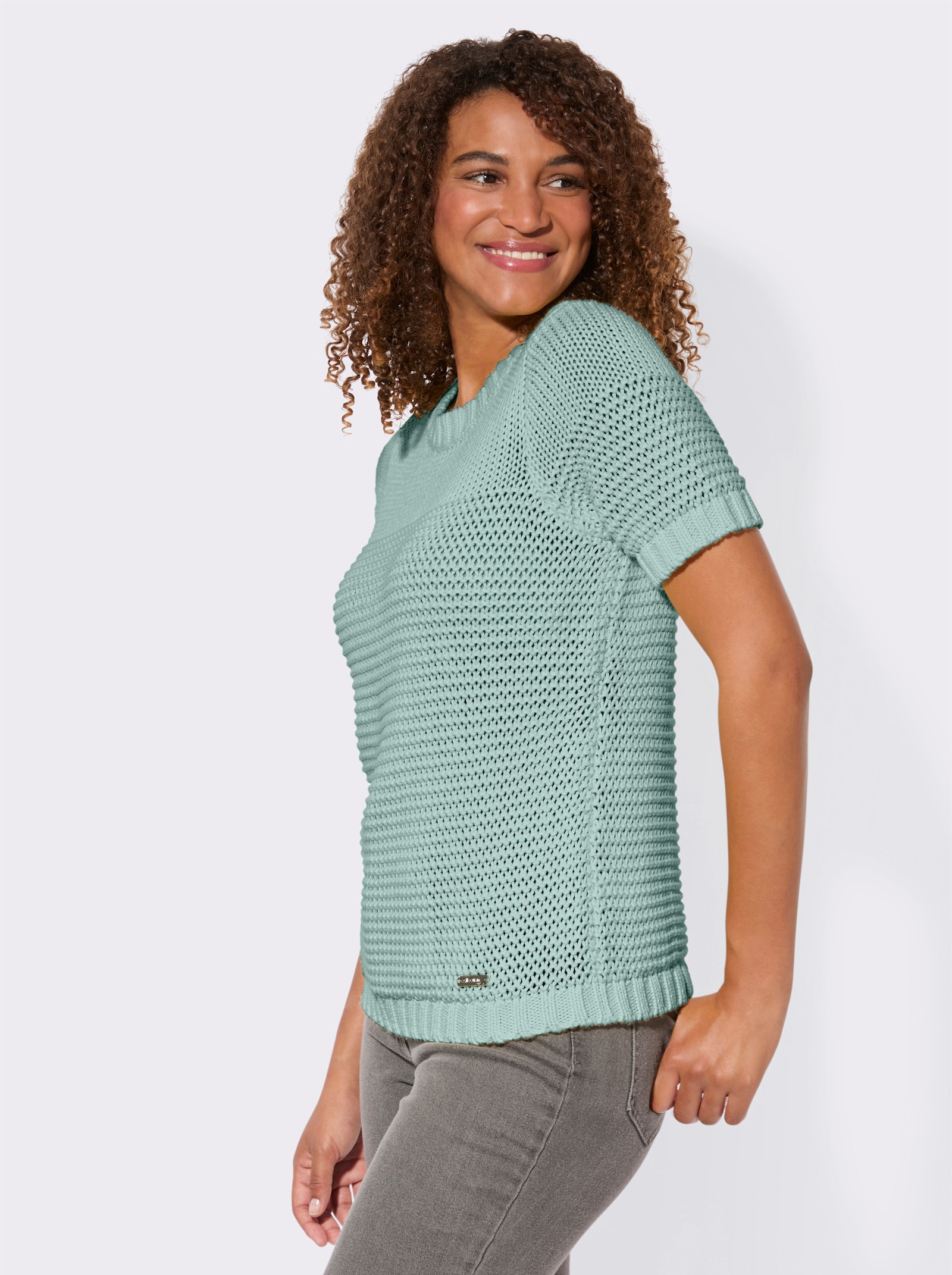 Kurzarmpullover mit Fantasiemuster - zartmint