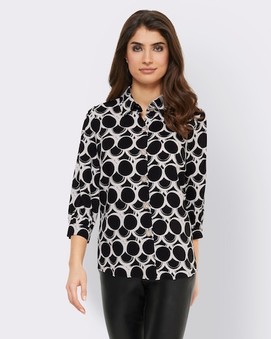 heine Hemdbluse mit Schmuckknöpfen - schwarz-ecru-bedruckt