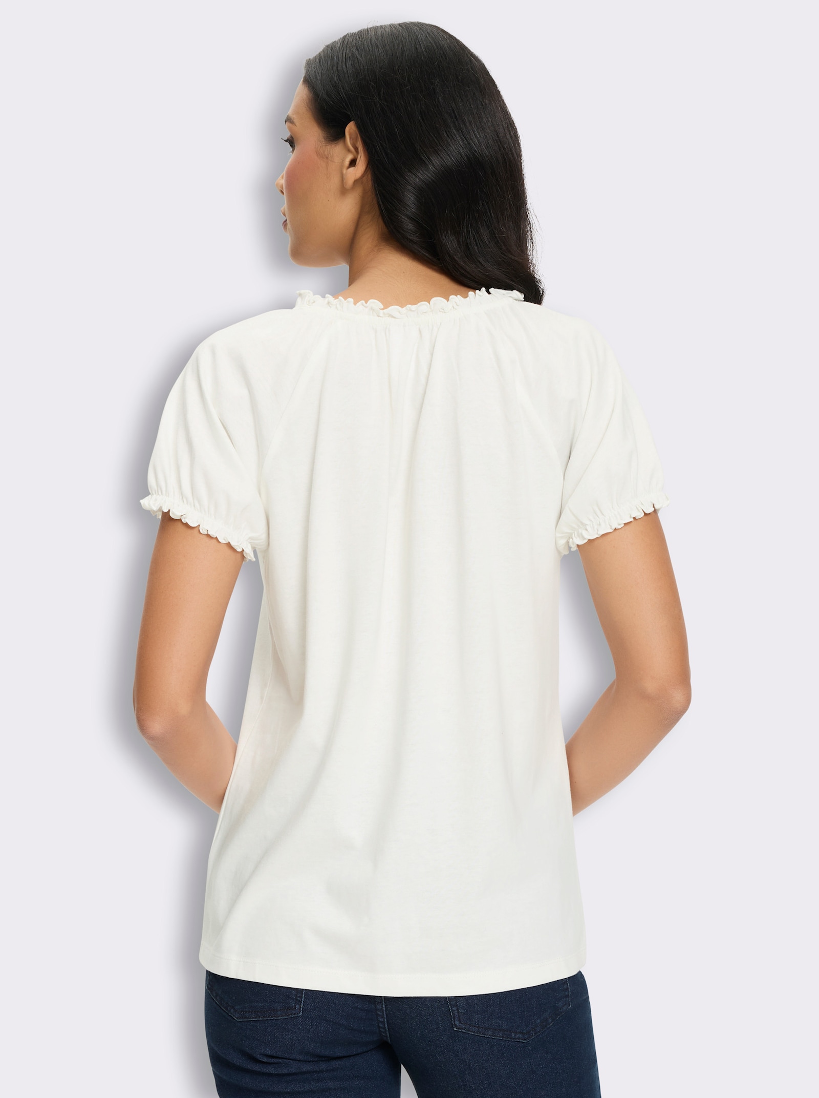 Trachtenshirt mit Rüschen und Bindeband - ecru