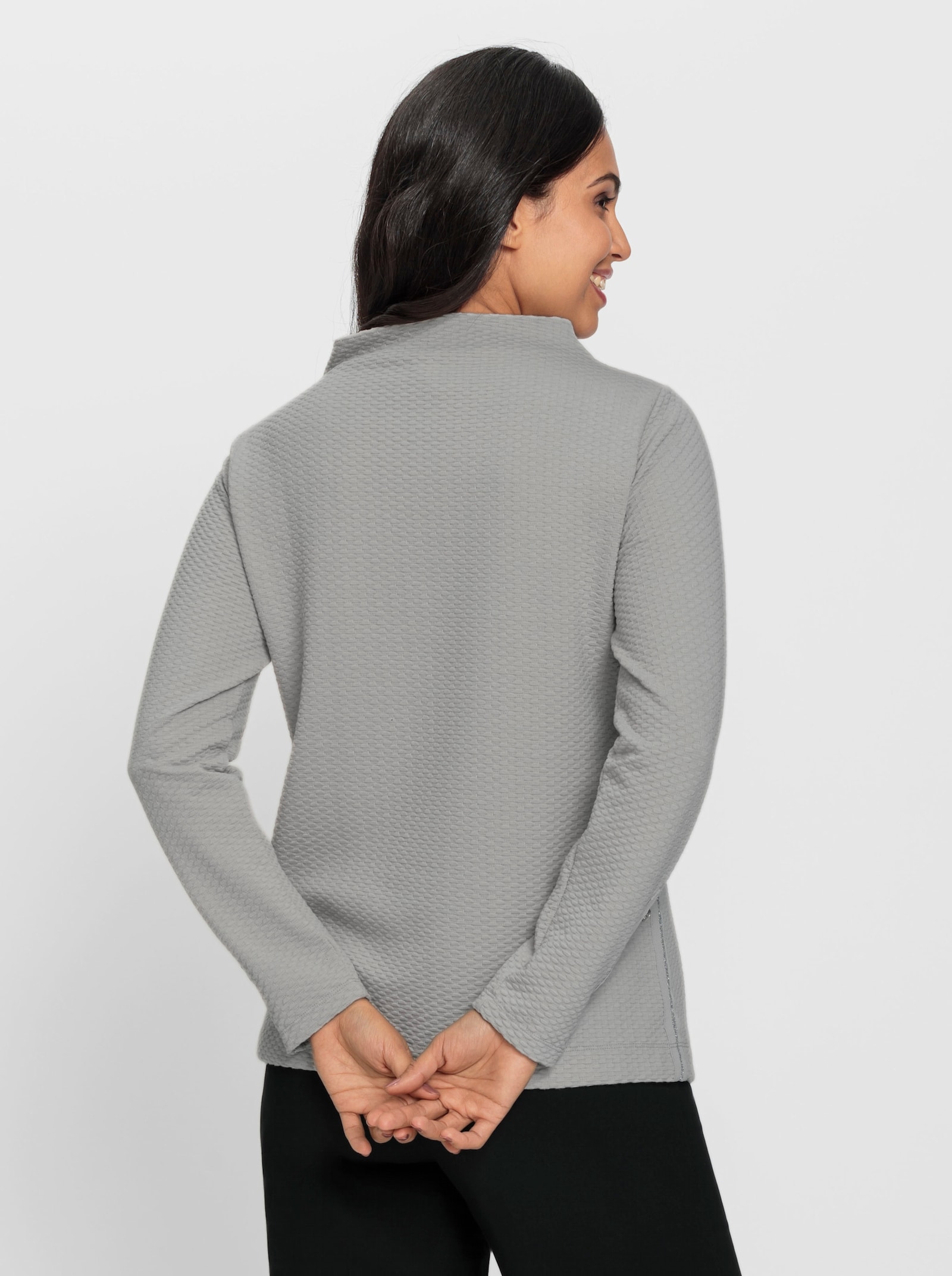 Langarmshirt mit Kelchkragen - steingrau