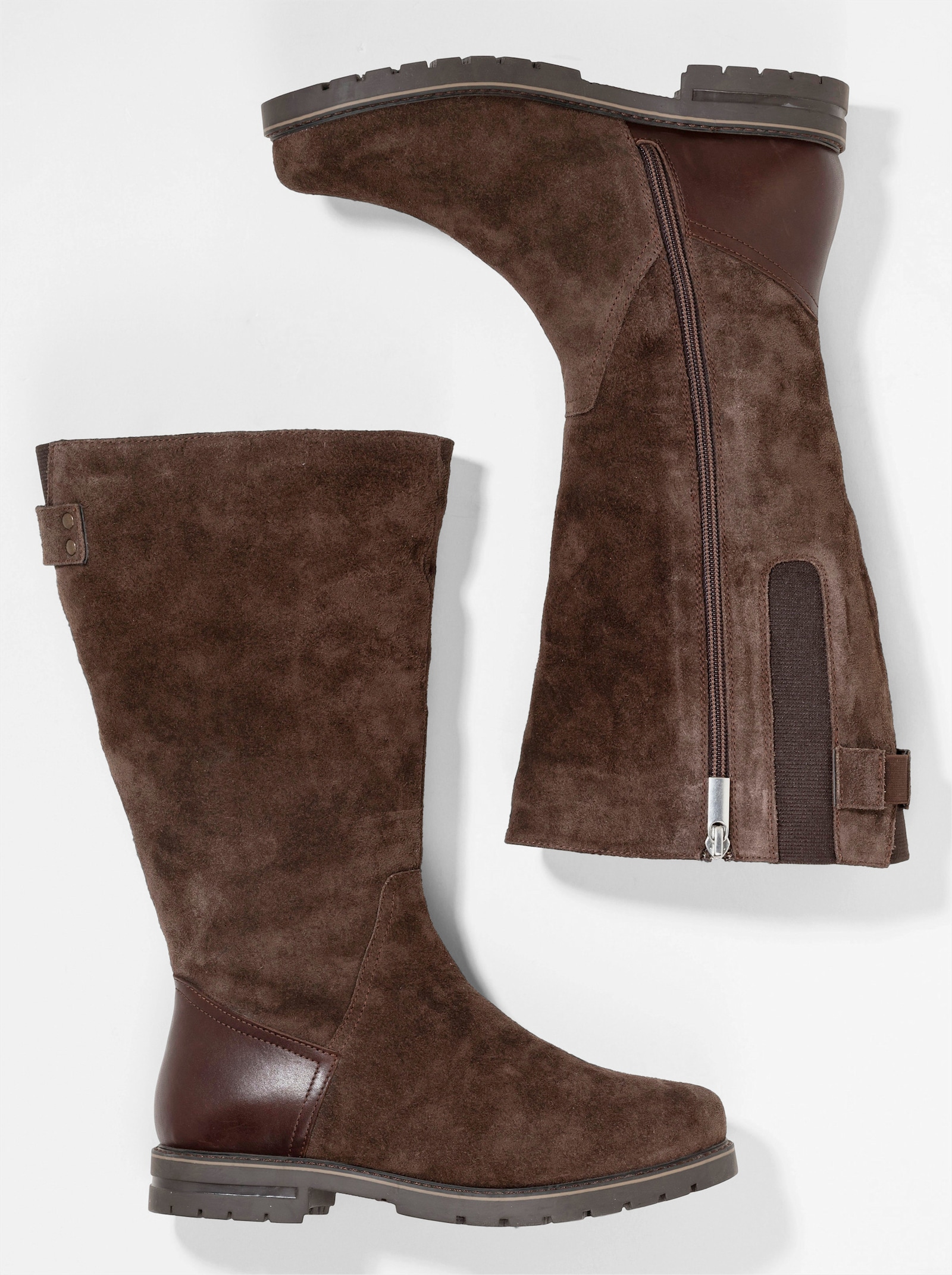 sheego Weitschaftstiefel aus Leder mit Fellimitat - braun