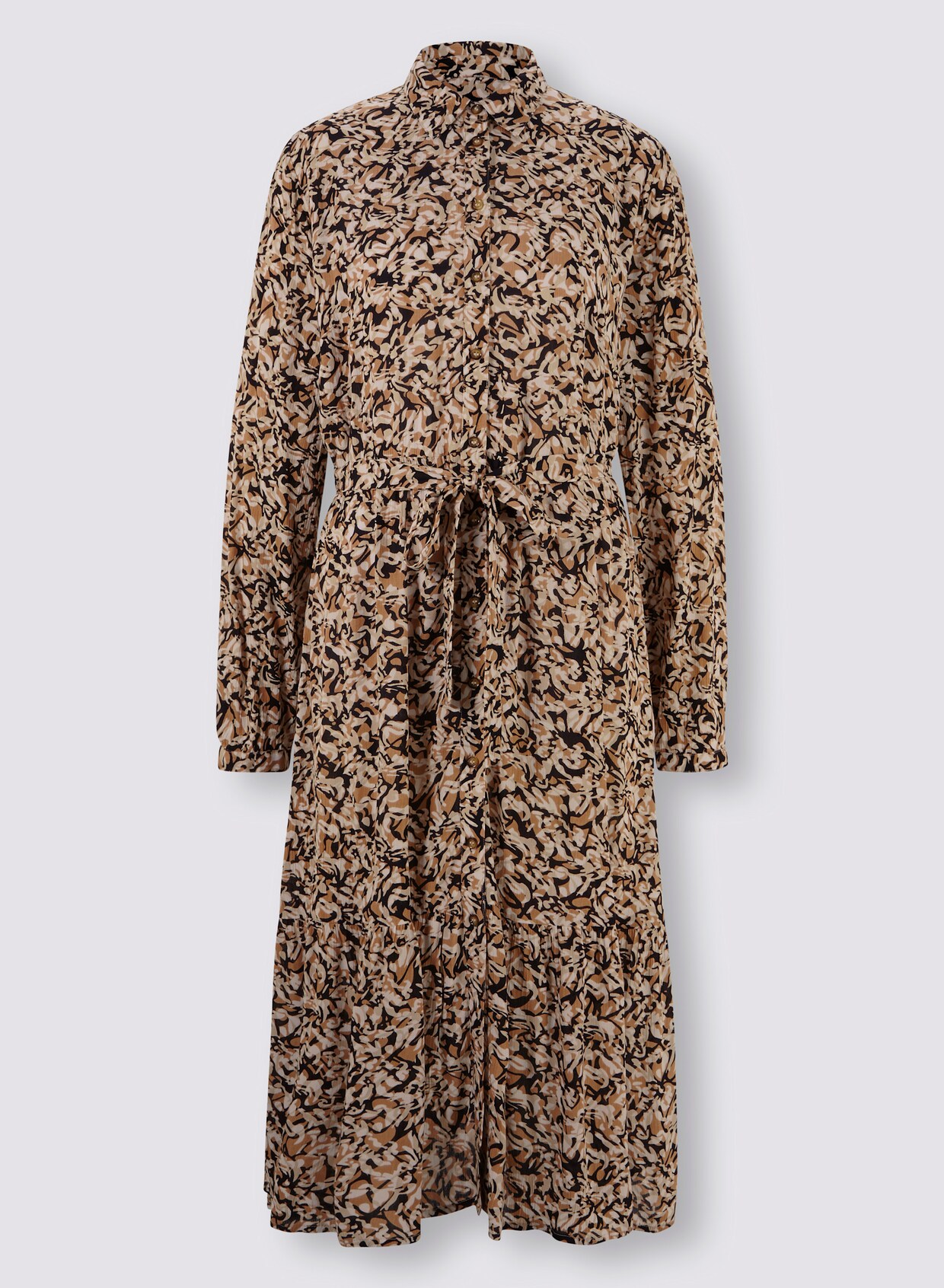 heine Druck-Kleid - schwarz-camel-bedruckt