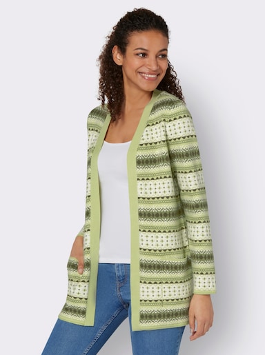 Strickjacke - pistazie-ecru-gemustert