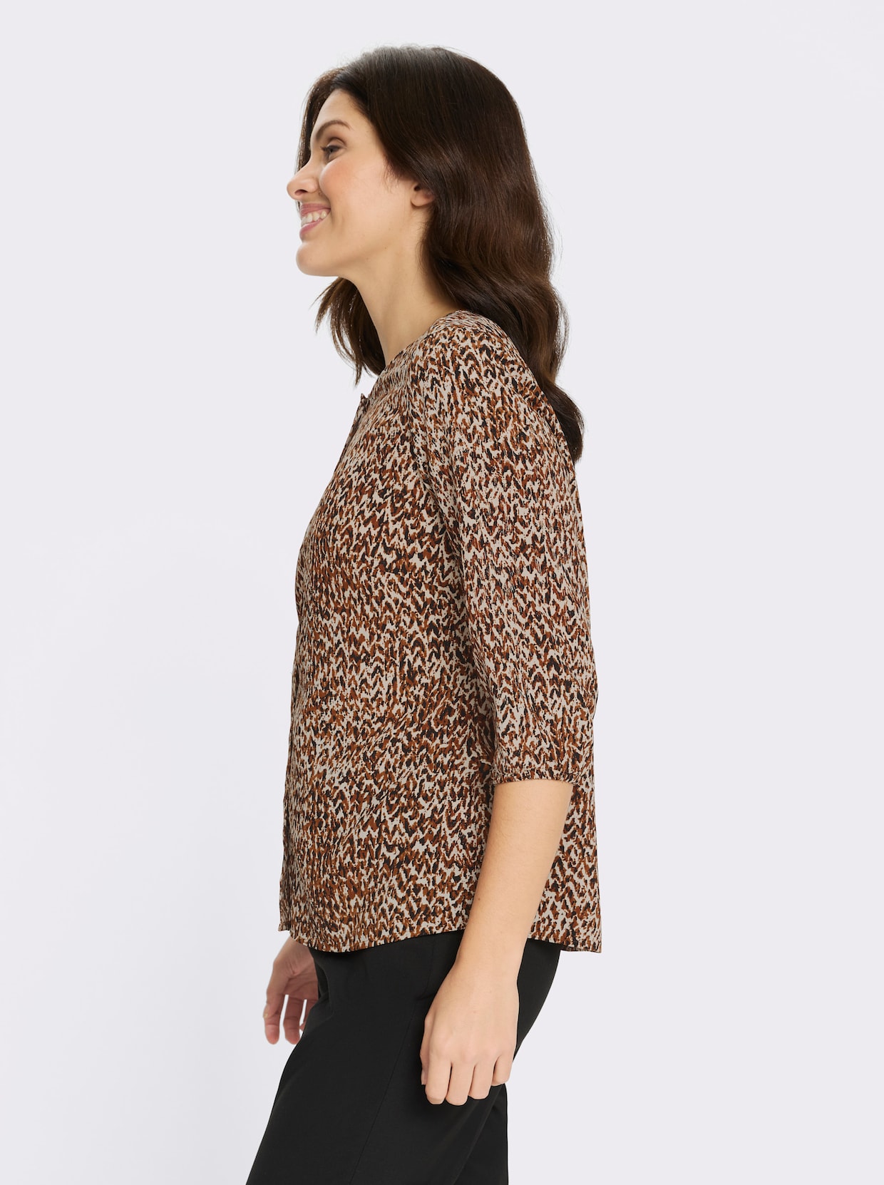 Druckbluse in Crinkle-Qualität - cognac-schwarz-bedruckt