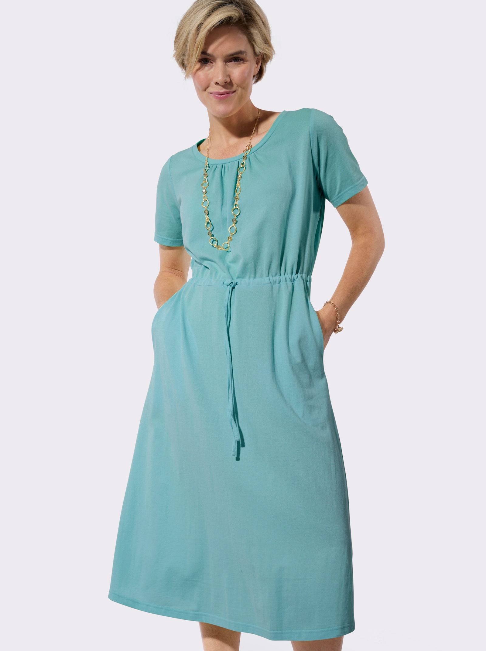 Sommerkleid mit gekräuselte Ausschnitt - ozean