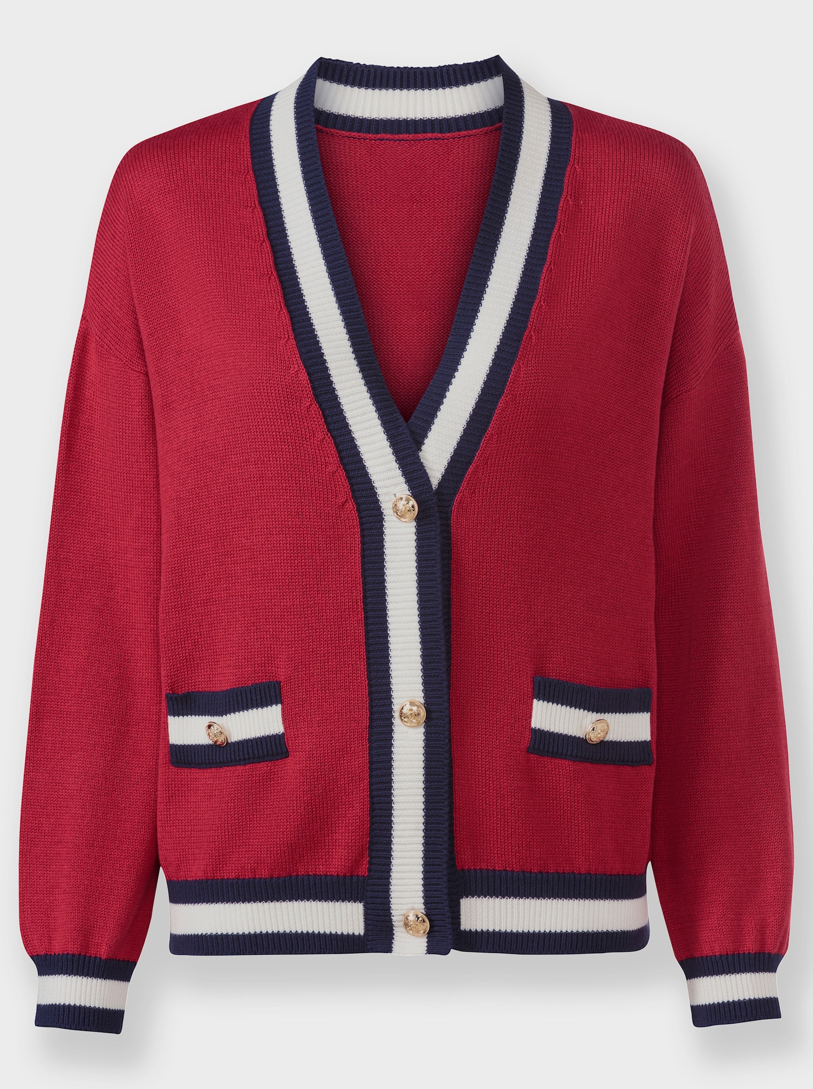 heine Strickjacke mit Color-Blocking - rot-marine-gemustert