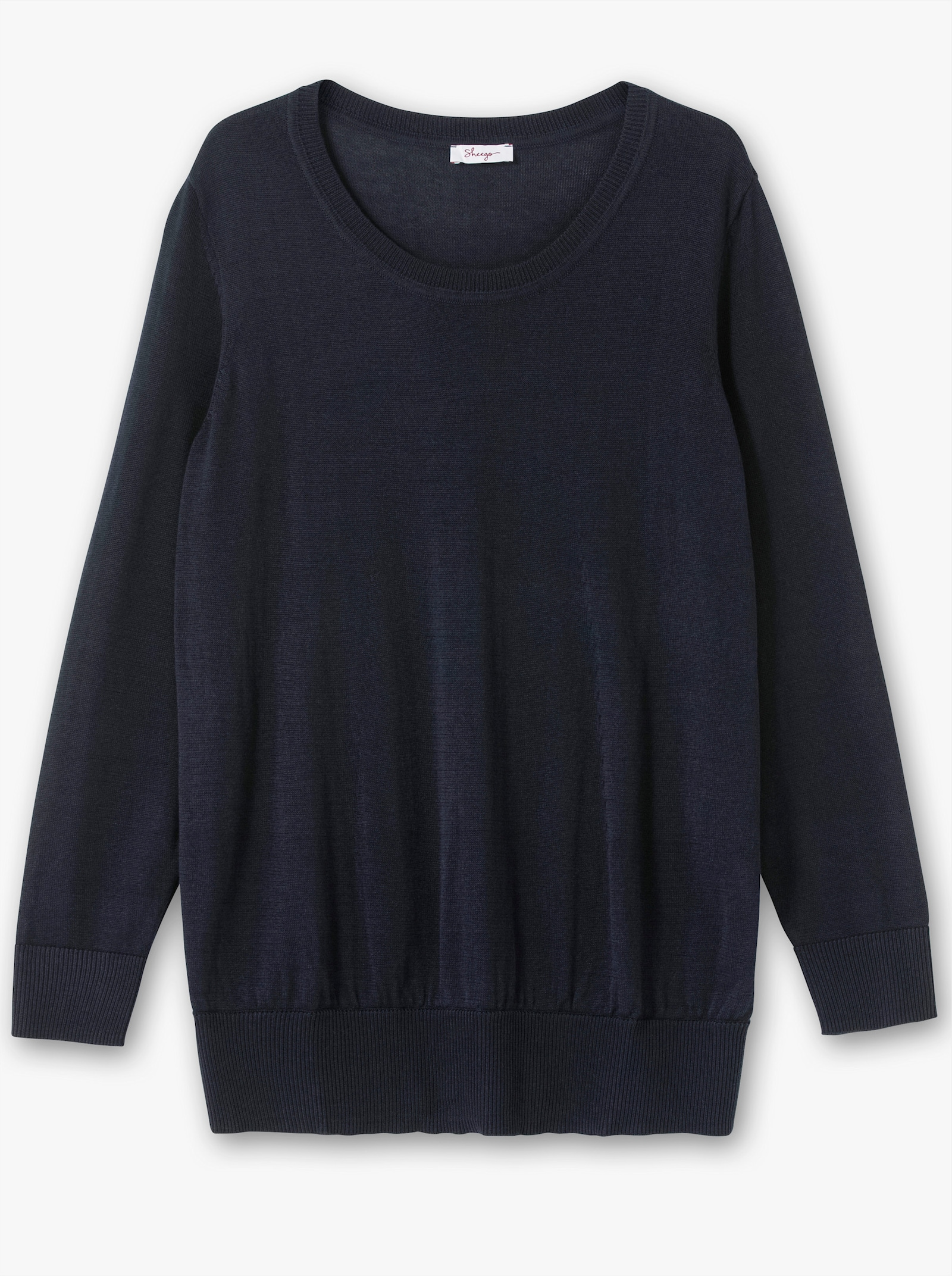 sheego Strickpullover mit etwas weiterem Rundhalsausschnitt - tiefblau