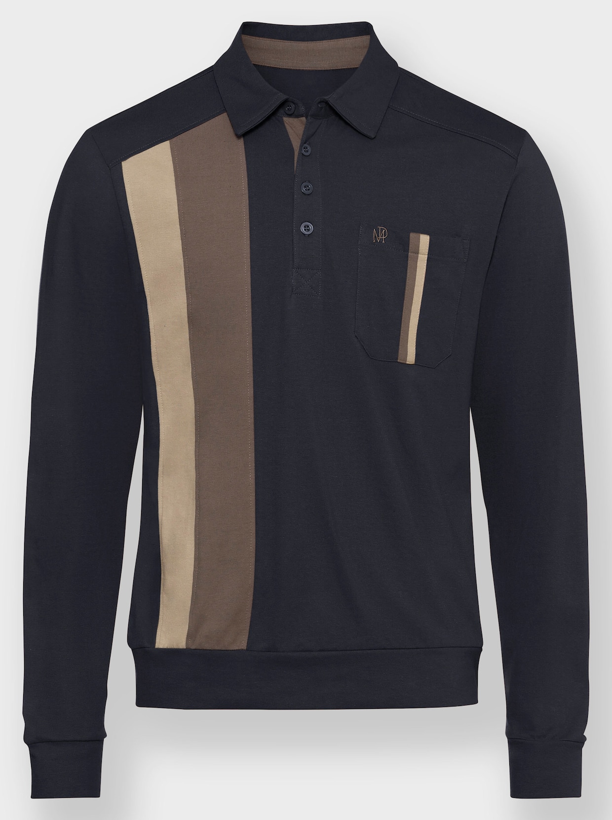 Marco Donati Poloshirt met lange mouwen - marine gestreept