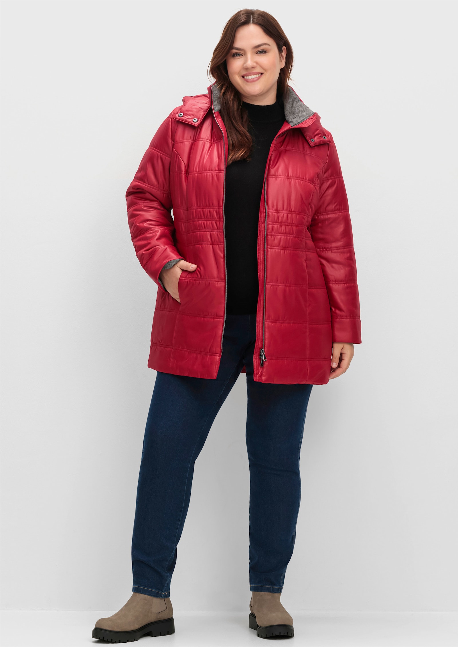 Longjacke mit 2-Wege-Reißverschluss - kirsche