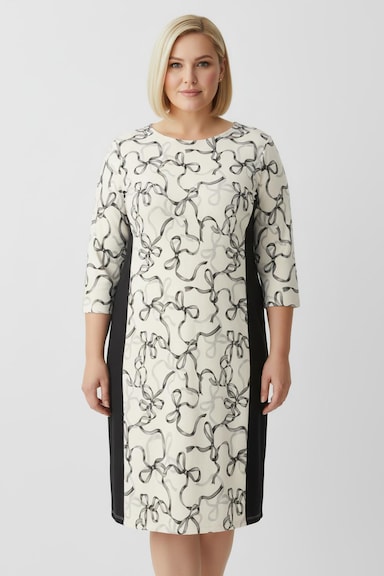 Jerseykleid mit seitlichen Uni-Einsätzen - champagner-graphit-bedruckt