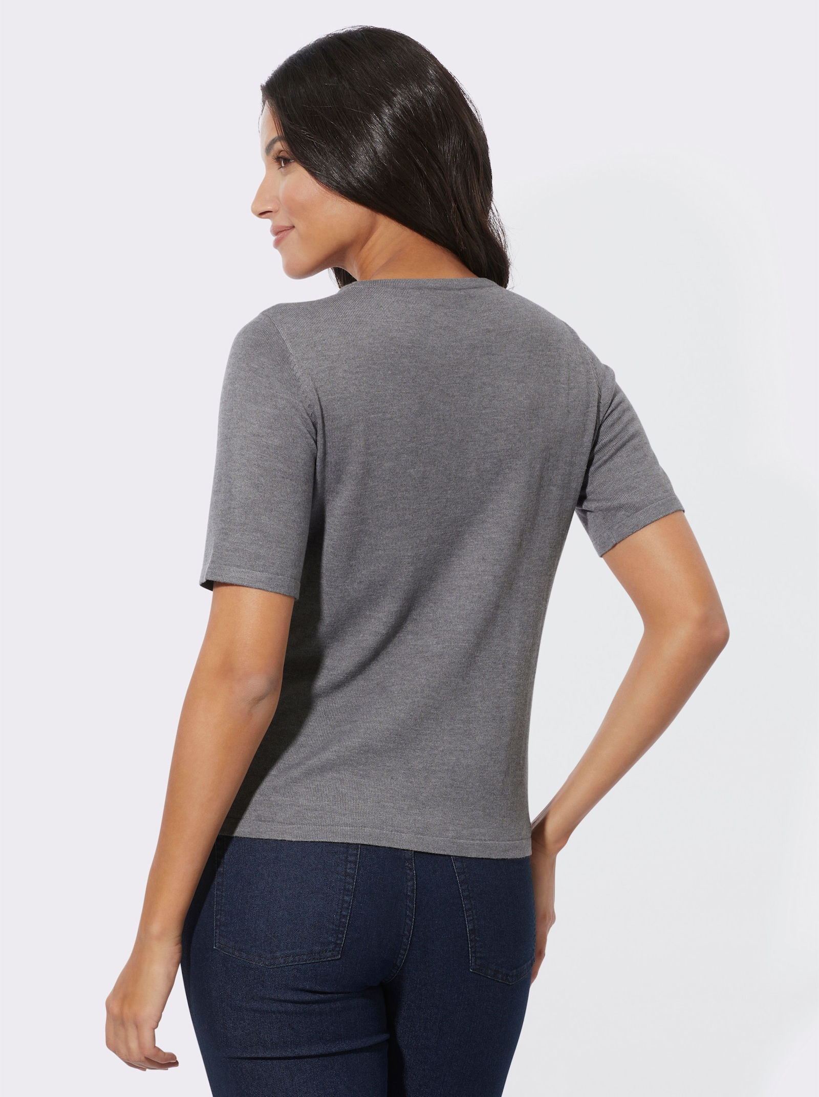 Kurzarmpullover in Melange-Qualität - grau-meliert