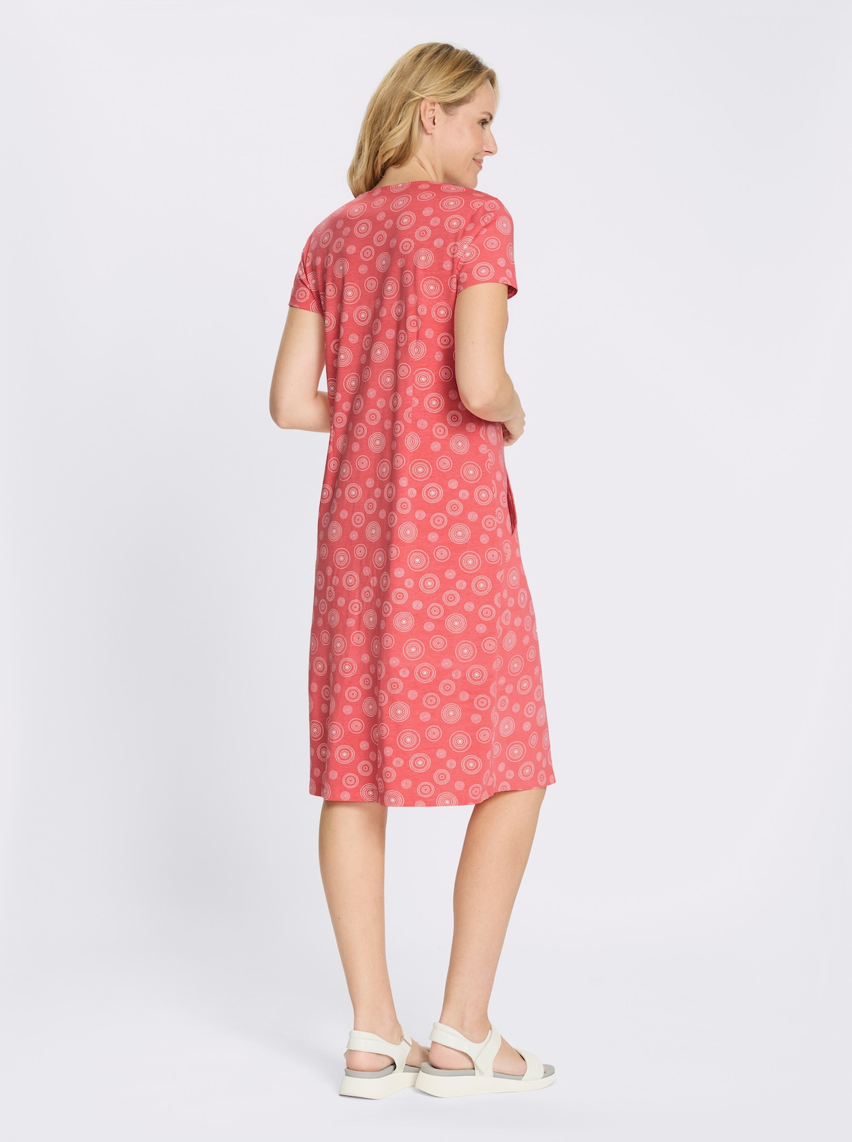 Jerseykleid mit Taschen - grapefruit-weiß-bedruckt