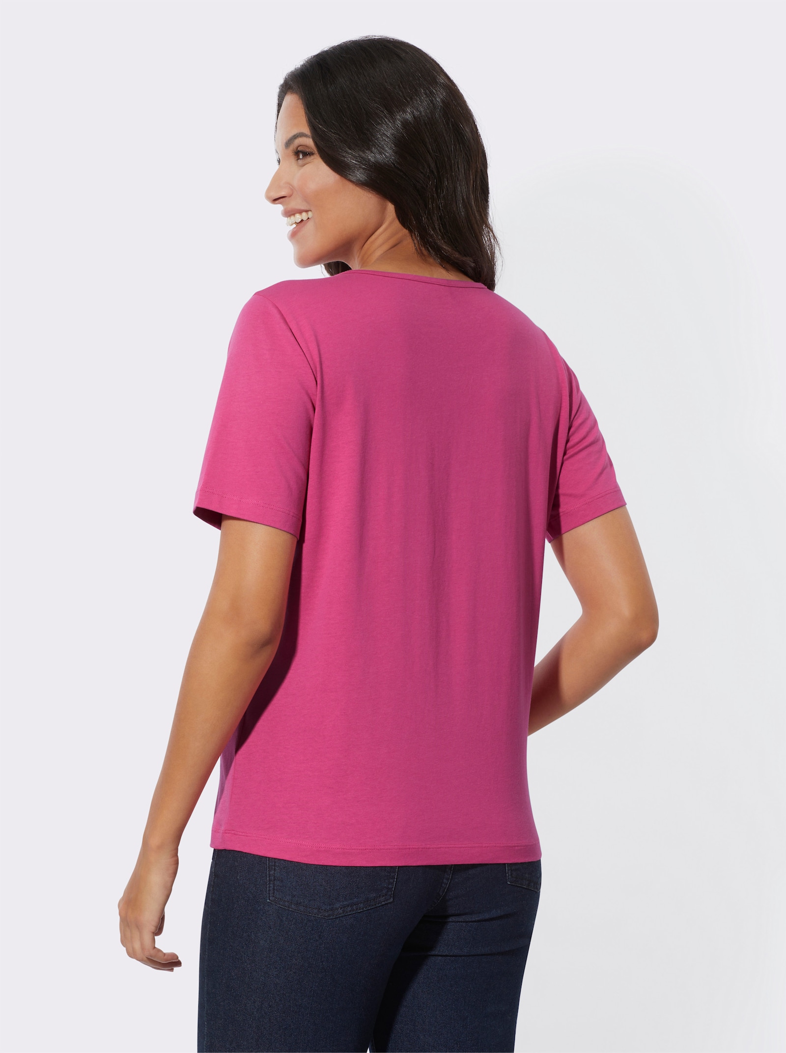 Kurzarmshirt mit Biesen im Vorderteil - fuchsia