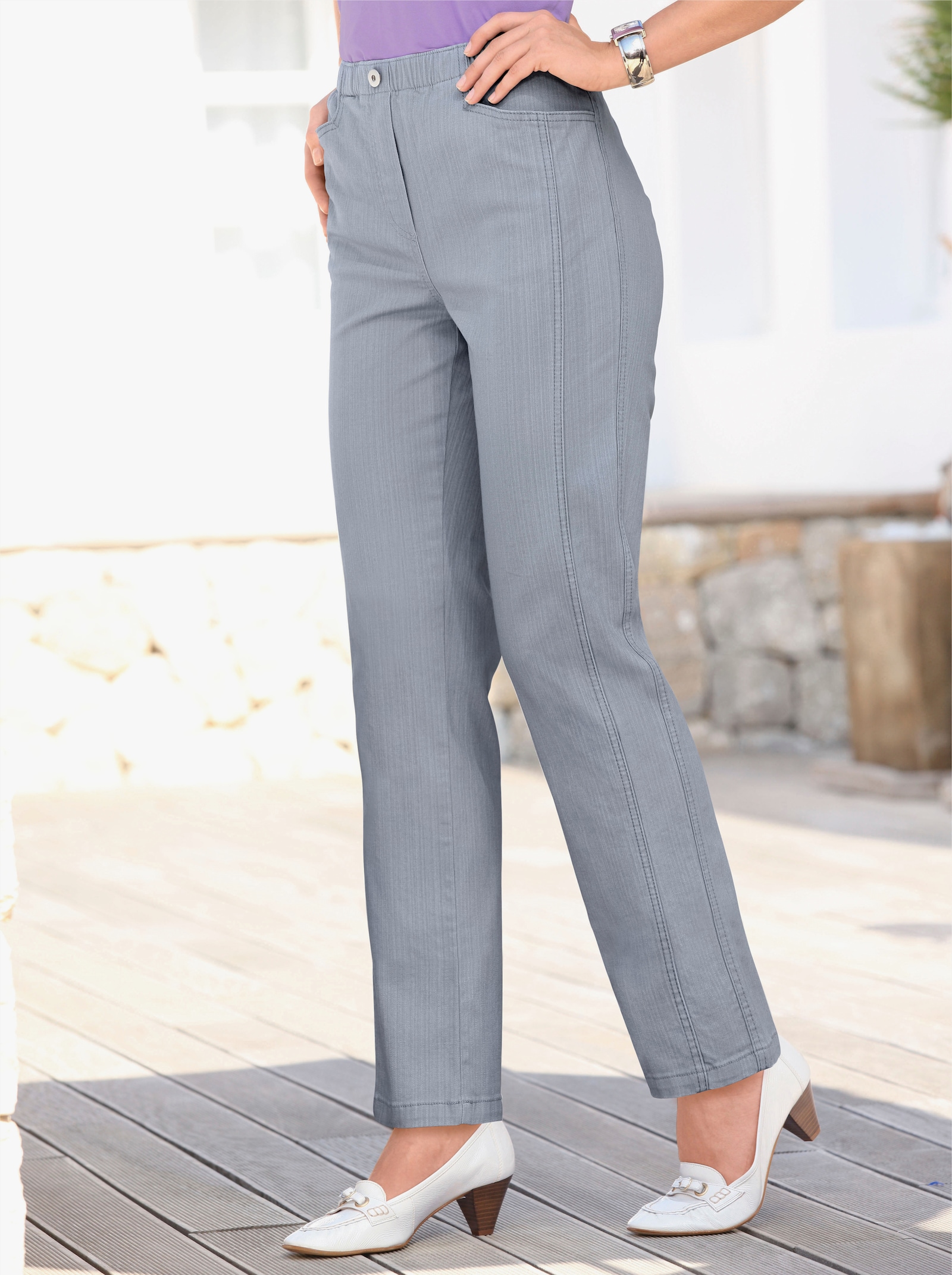 Schlupfjeans mit Rundum-Dehnbund - grau